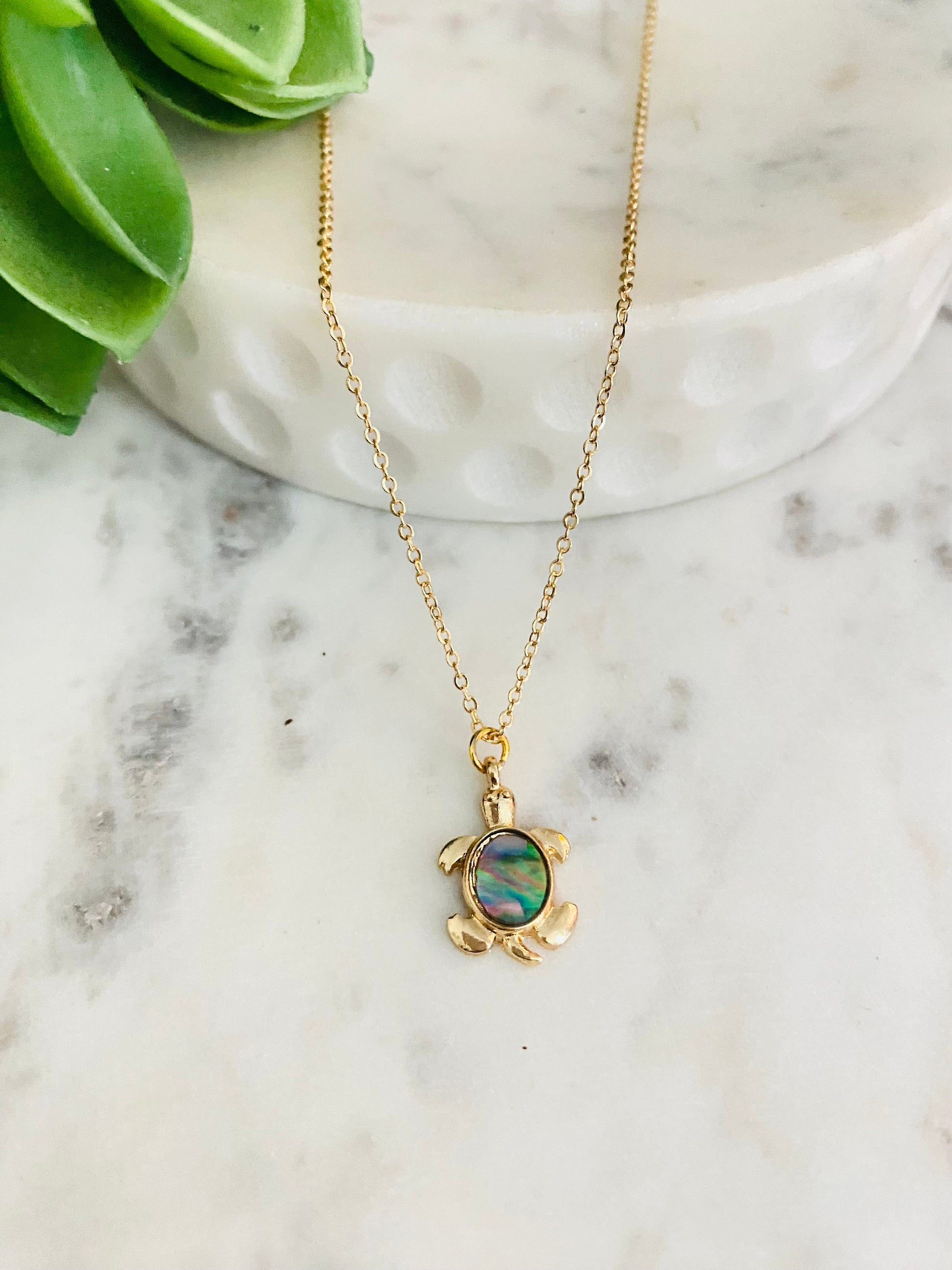 Dainty Abalone Sea Turtle Necklace, 16K Gold Plated, Beach Gift, Turtle Jewelry, Sea Charms, Minimalist Gold Necklace, turtle lovers gift