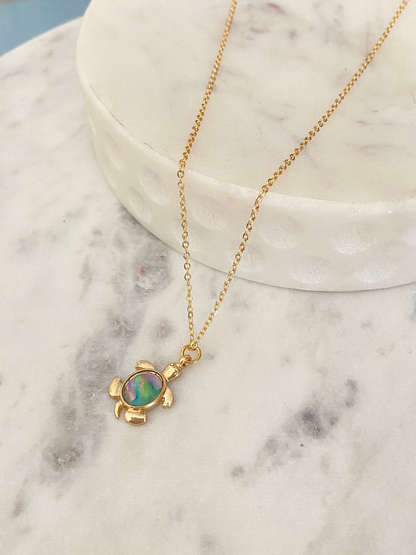 Dainty Abalone Sea Turtle Necklace, 16K Gold Plated, Beach Gift, Turtle Jewelry, Sea Charms, Minimalist Gold Necklace, turtle lovers gift