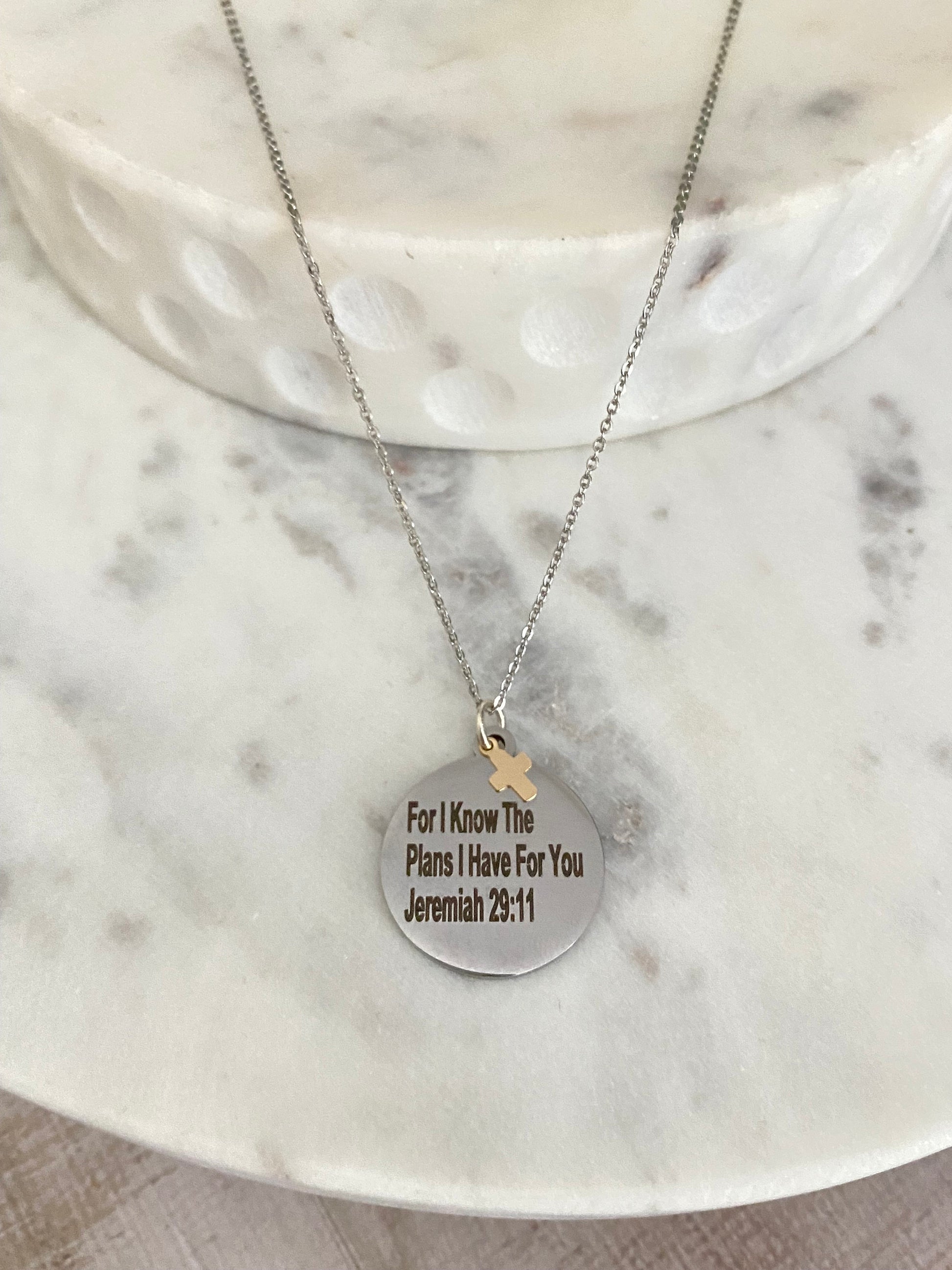 For I know the plans that I have for you Silver Necklace, Engraved Scripture Pendant, Christian Jewelry, bible verse charm, Jeremiah 29:11