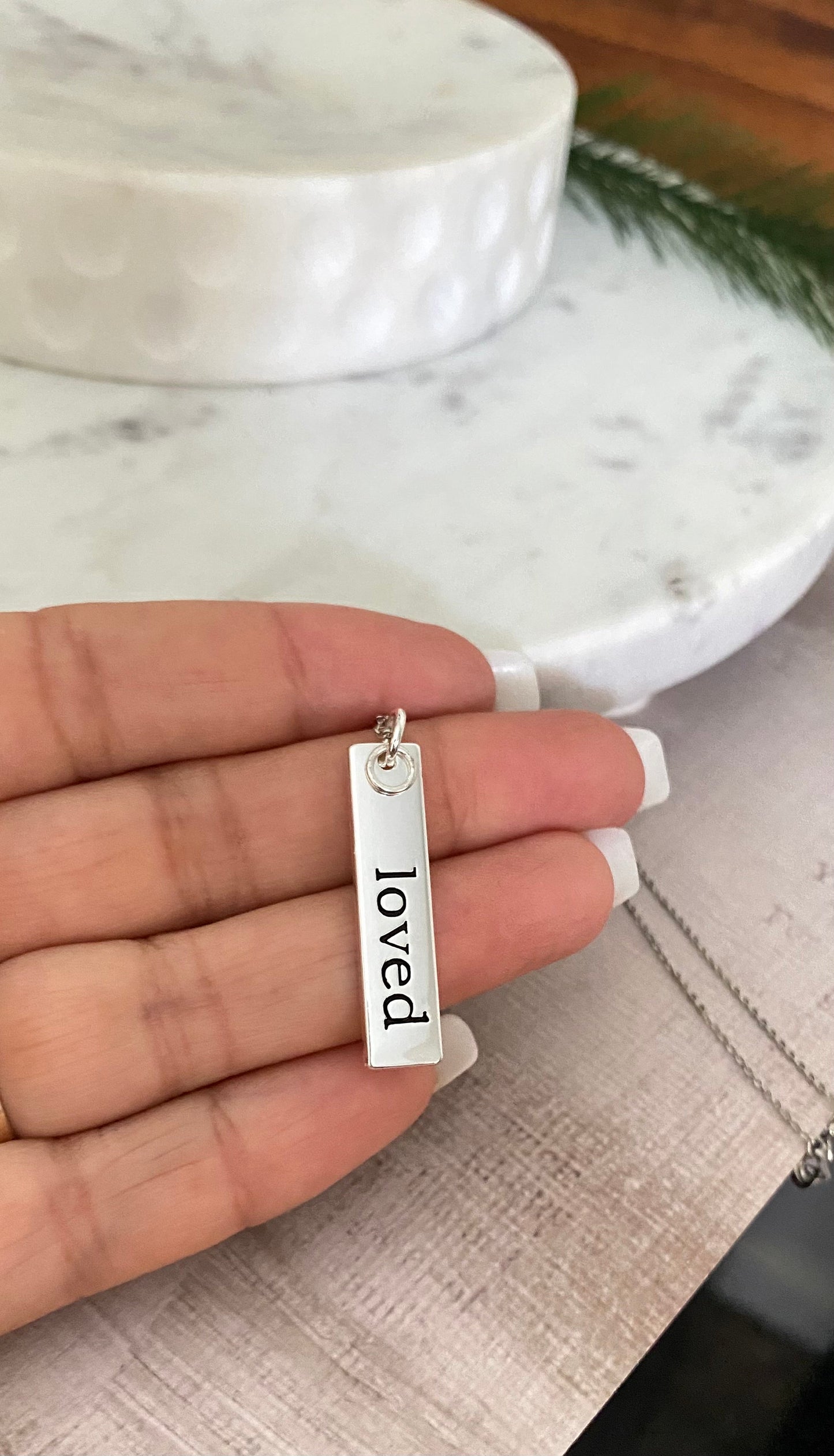 Loved Silver Bar Necklace, Motivational Inspirational Jewelry, minimalist, engraved bar necklace, Affirmation Christian Jewelry, self care