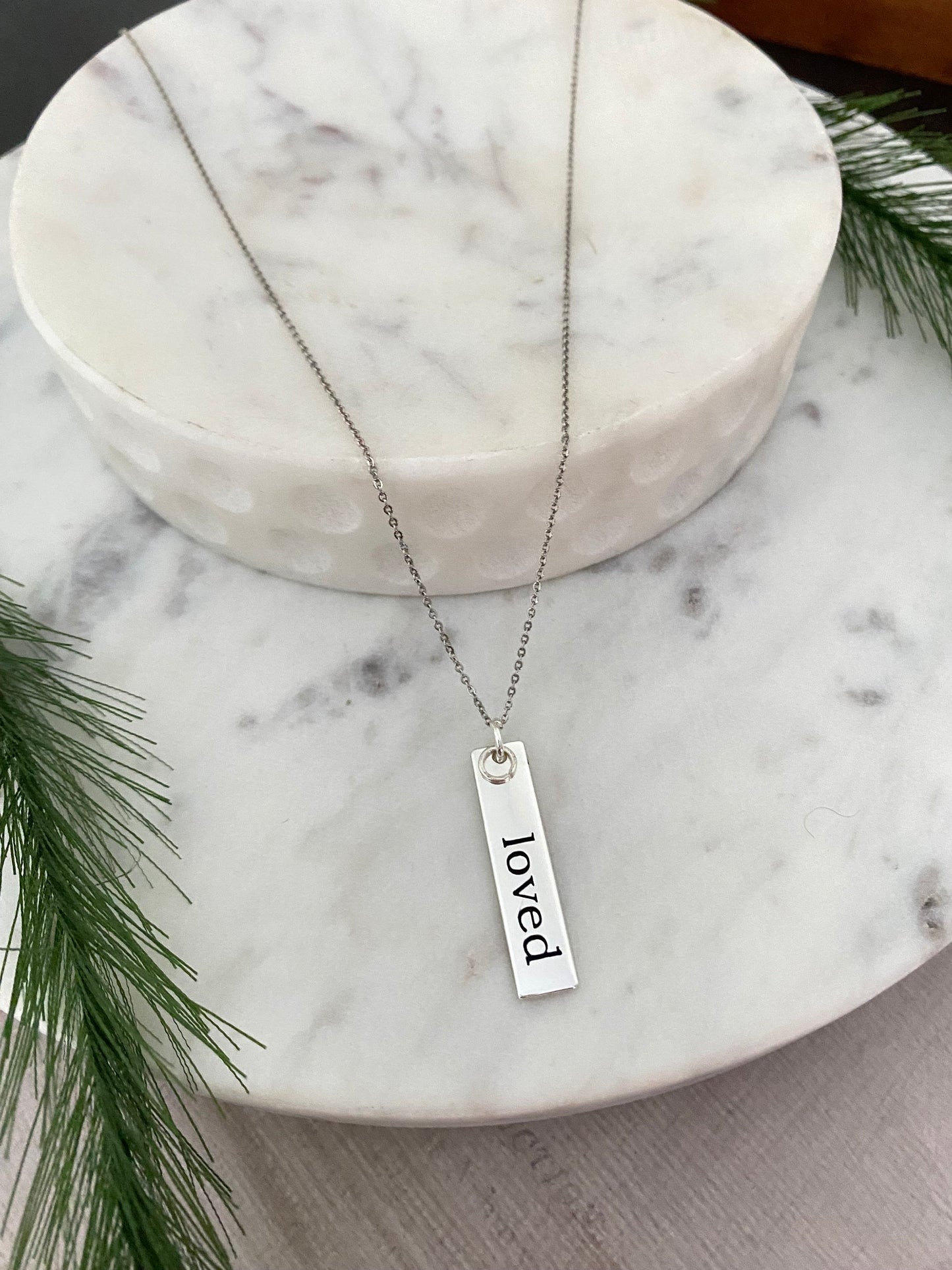 Loved Silver Bar Necklace, Motivational Inspirational Jewelry, minimalist, engraved bar necklace, Affirmation Christian Jewelry, self care