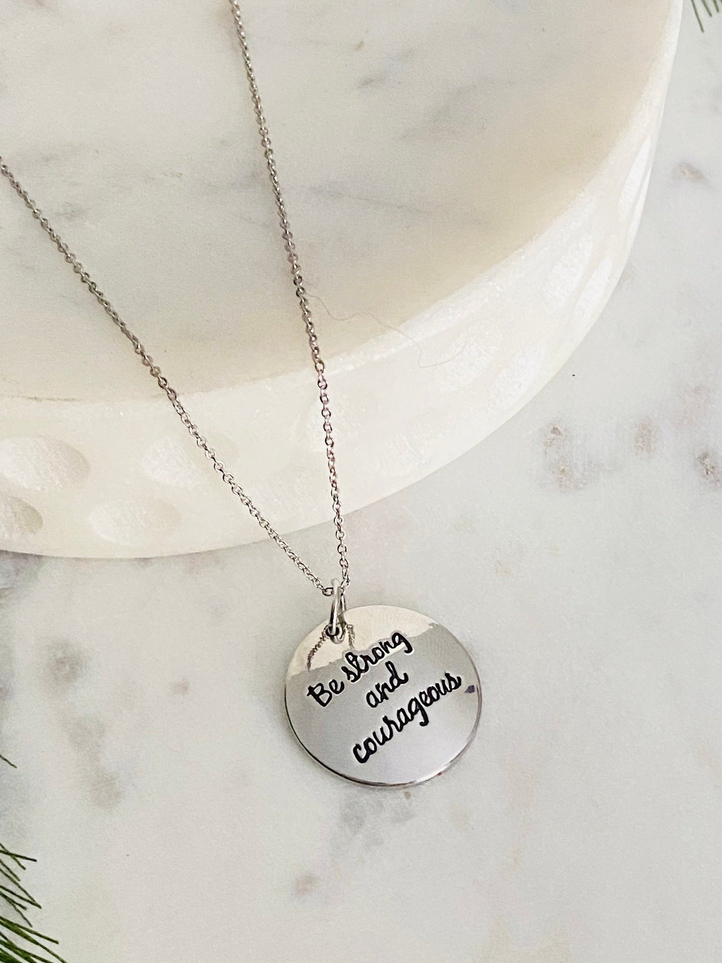 Be Strong And Courageous Silver Bible Verse Necklace, Christian Jewelry Gifts, Scripture Pendant, Baptism Necklace, Joshua 1:9