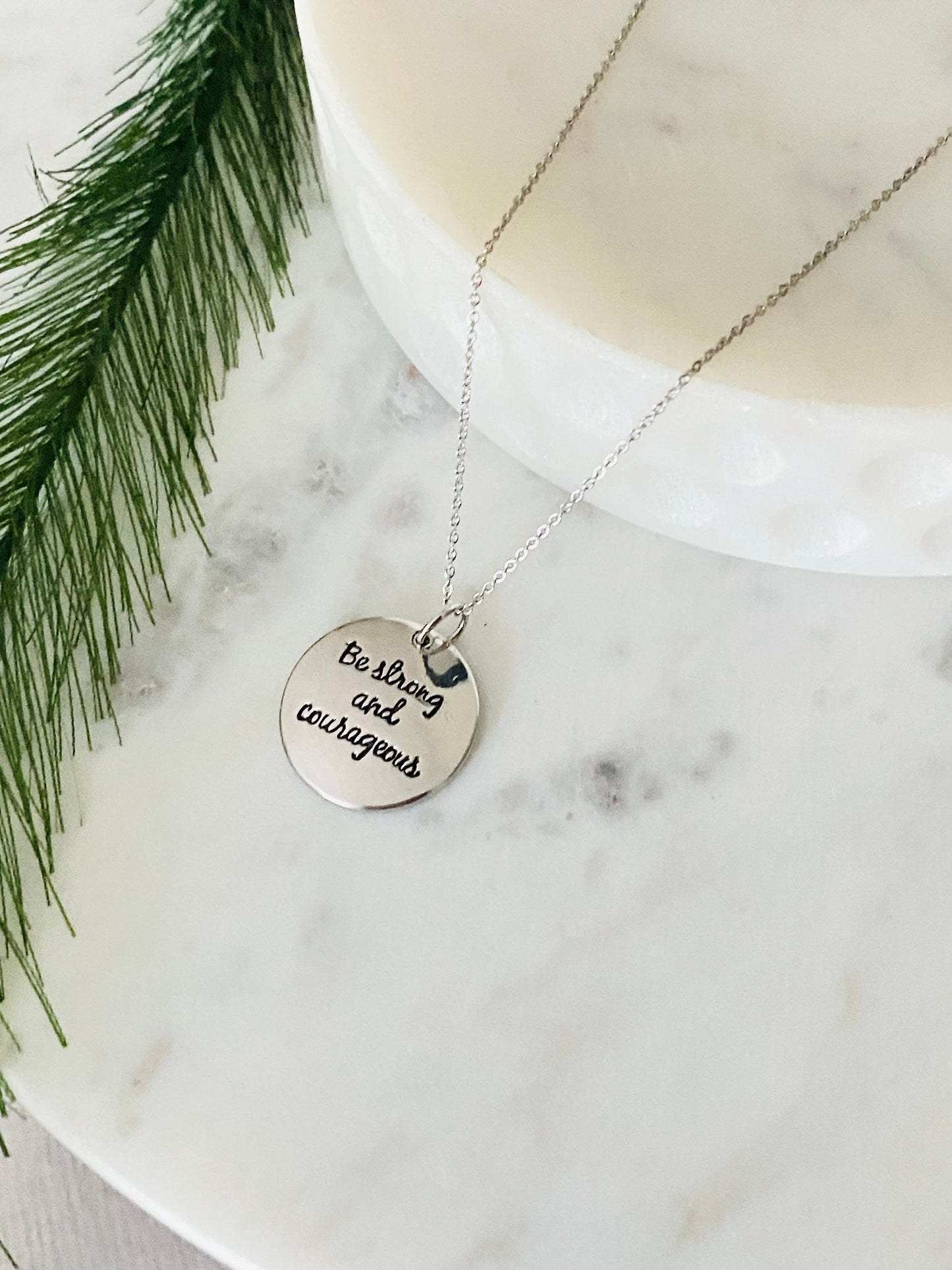 Be Strong And Courageous Silver Bible Verse Necklace, Christian Jewelry Gifts, Scripture Pendant, Baptism Necklace, Joshua 1:9