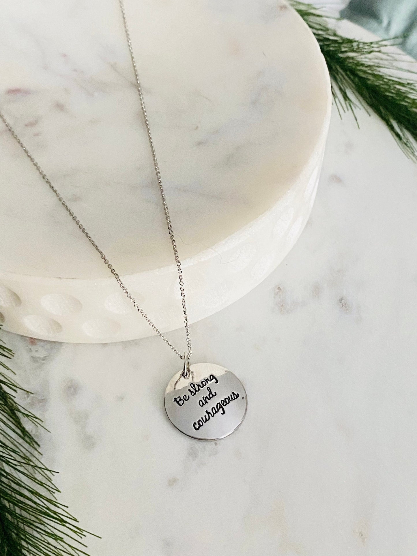 Be Strong And Courageous Silver Bible Verse Necklace, Christian Jewelry Gifts, Scripture Pendant, Baptism Necklace, Joshua 1:9