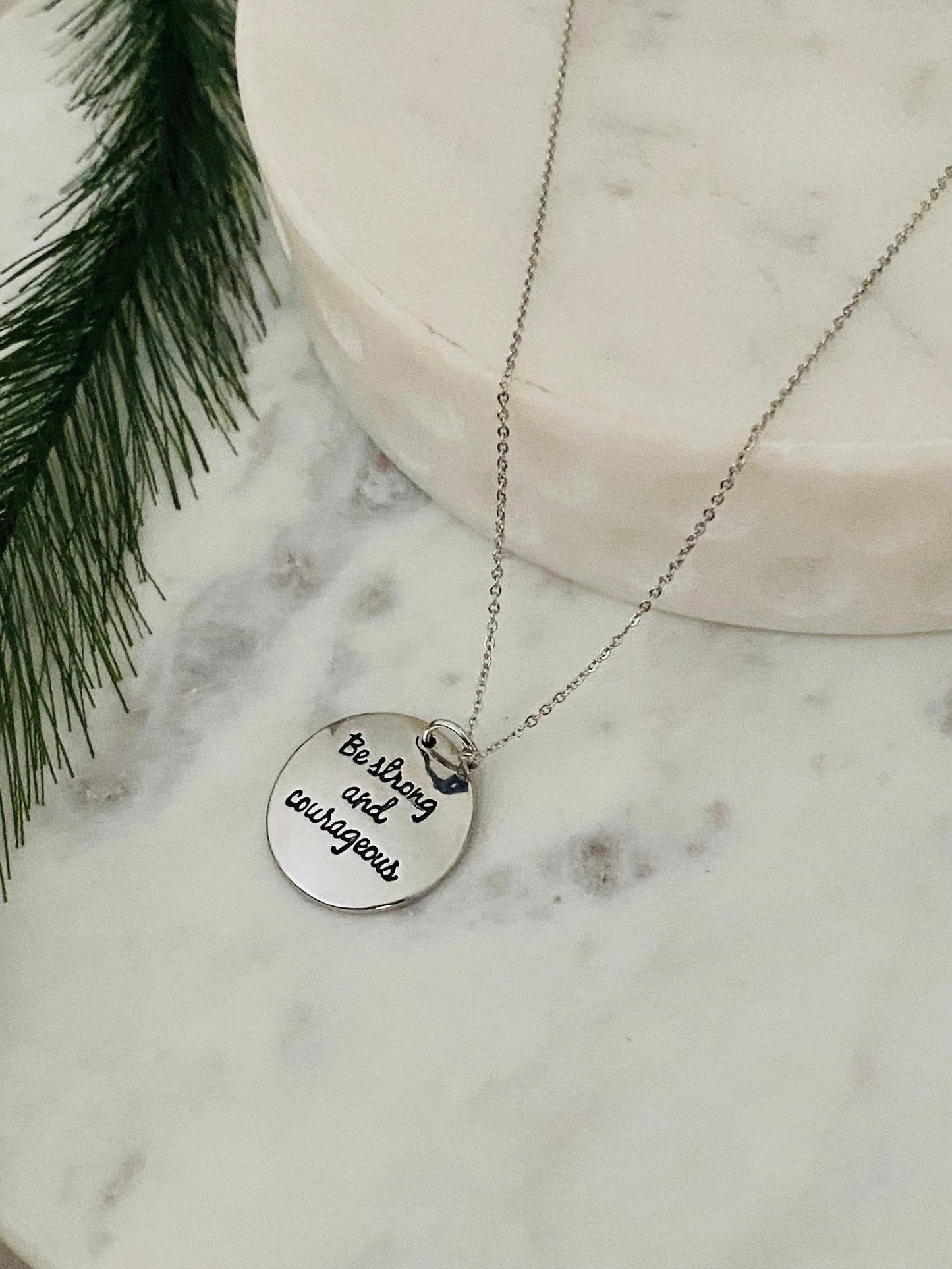 Be Strong And Courageous Silver Bible Verse Necklace, Christian Jewelry Gifts, Scripture Pendant, Baptism Necklace, Joshua 1:9