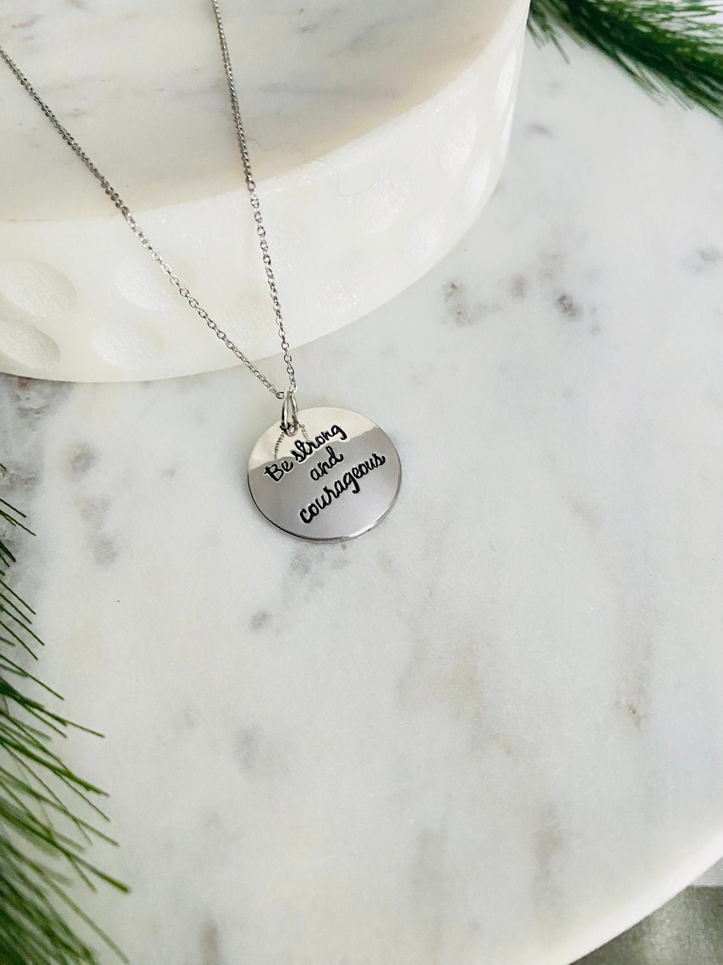 Be Strong And Courageous Silver Bible Verse Necklace, Christian Jewelry Gifts, Scripture Pendant, Baptism Necklace, Joshua 1:9