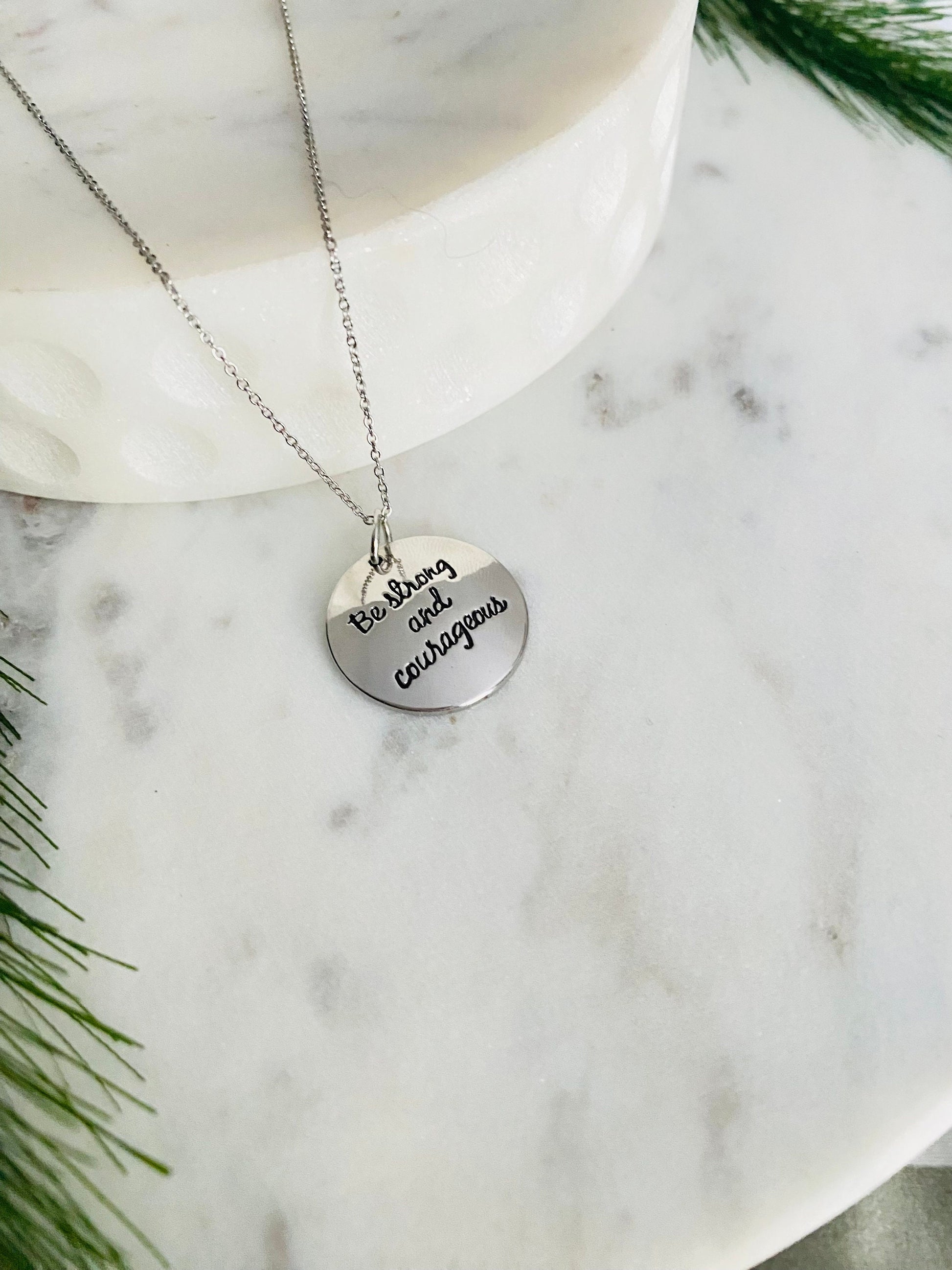 Be Strong And Courageous Silver Bible Verse Necklace, Christian Jewelry Gifts, Scripture Pendant, Baptism Necklace, Joshua 1:9