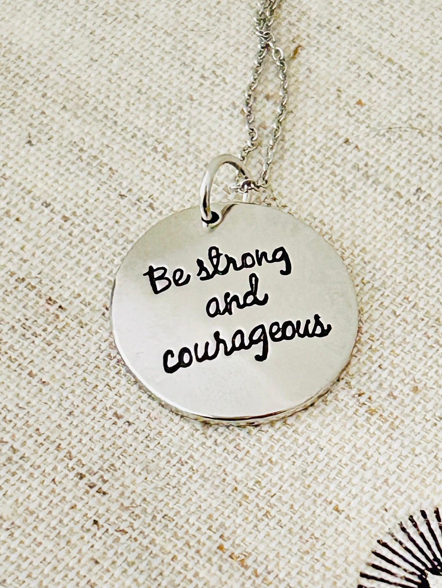 Be Strong And Courageous Silver Bible Verse Necklace, Christian Jewelry Gifts, Scripture Pendant, Baptism Necklace, Joshua 1:9