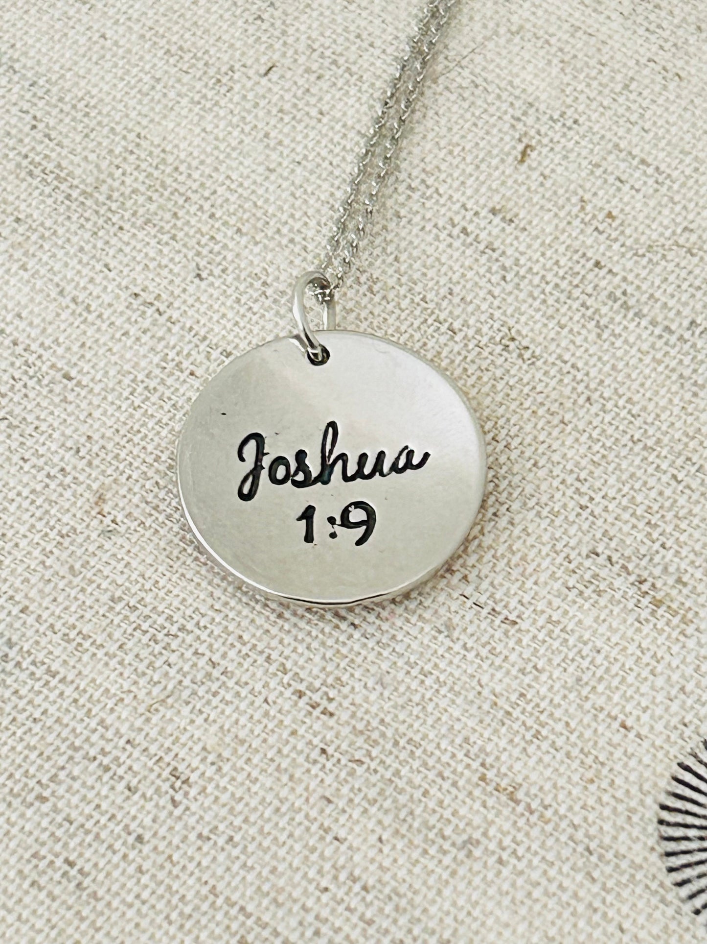 Be Strong And Courageous Silver Bible Verse Necklace, Christian Jewelry Gifts, Scripture Pendant, Baptism Necklace, Joshua 1:9