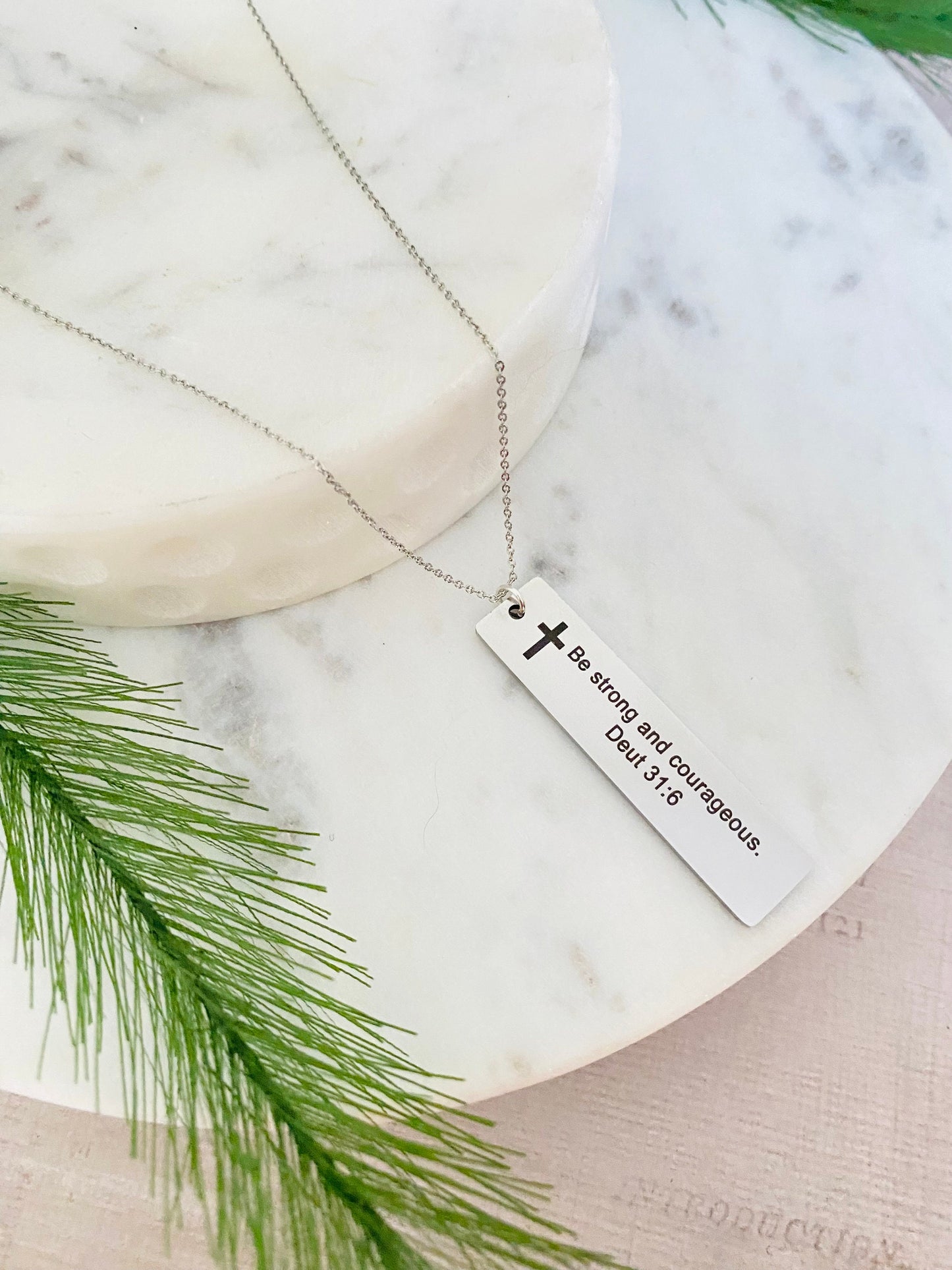 Be Strong And Courageous Scripture Bar Necklace, Bible Verse Encouragement Jewelry Gift, Inspire Graduation Gift, Baptism