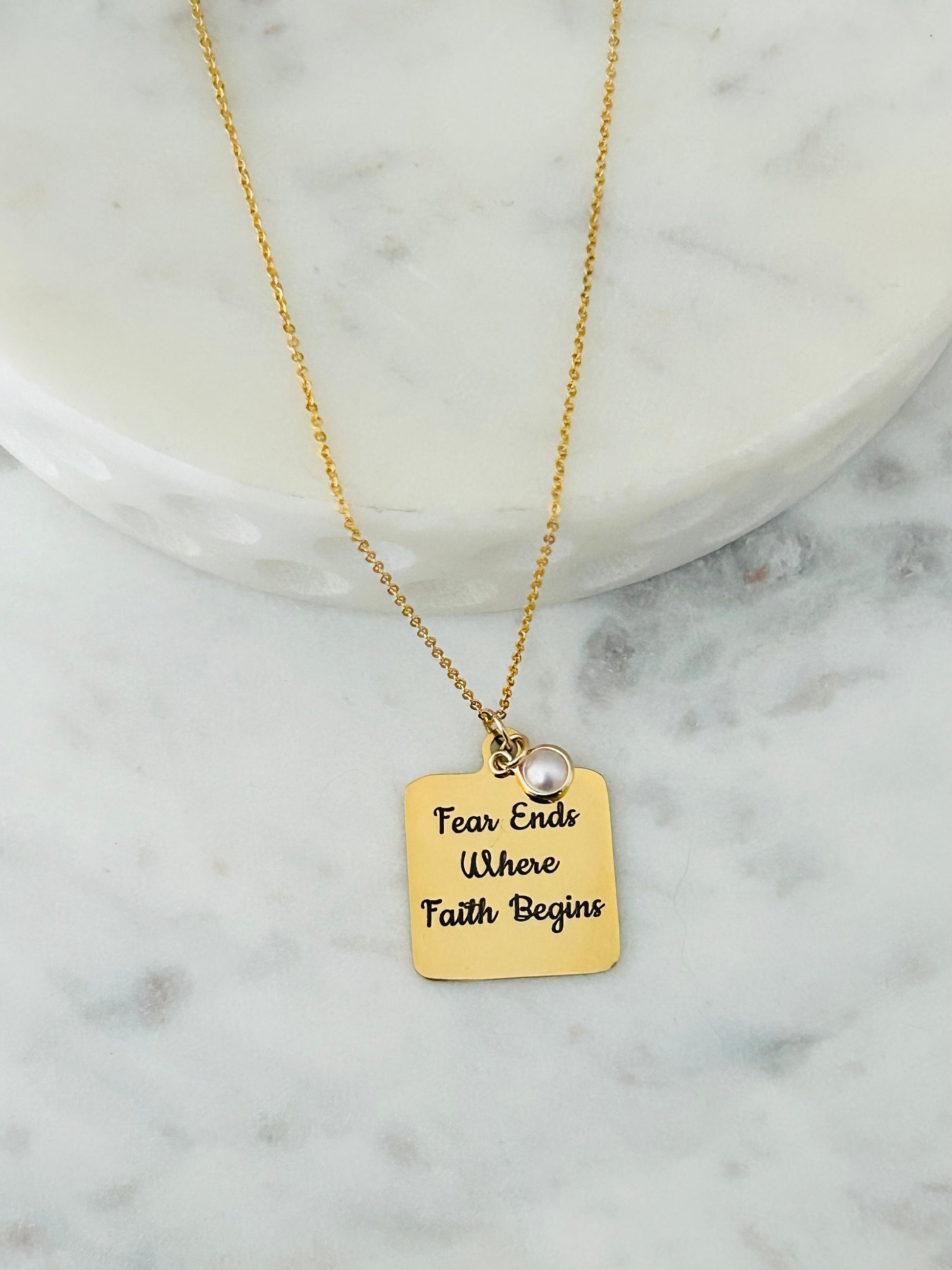 Fear Ends Where Faith Begins Gold Necklace, 16K Gold plated, Christian Gifts, Gift for Mom, Inspirational Charms Pendants, Baptism