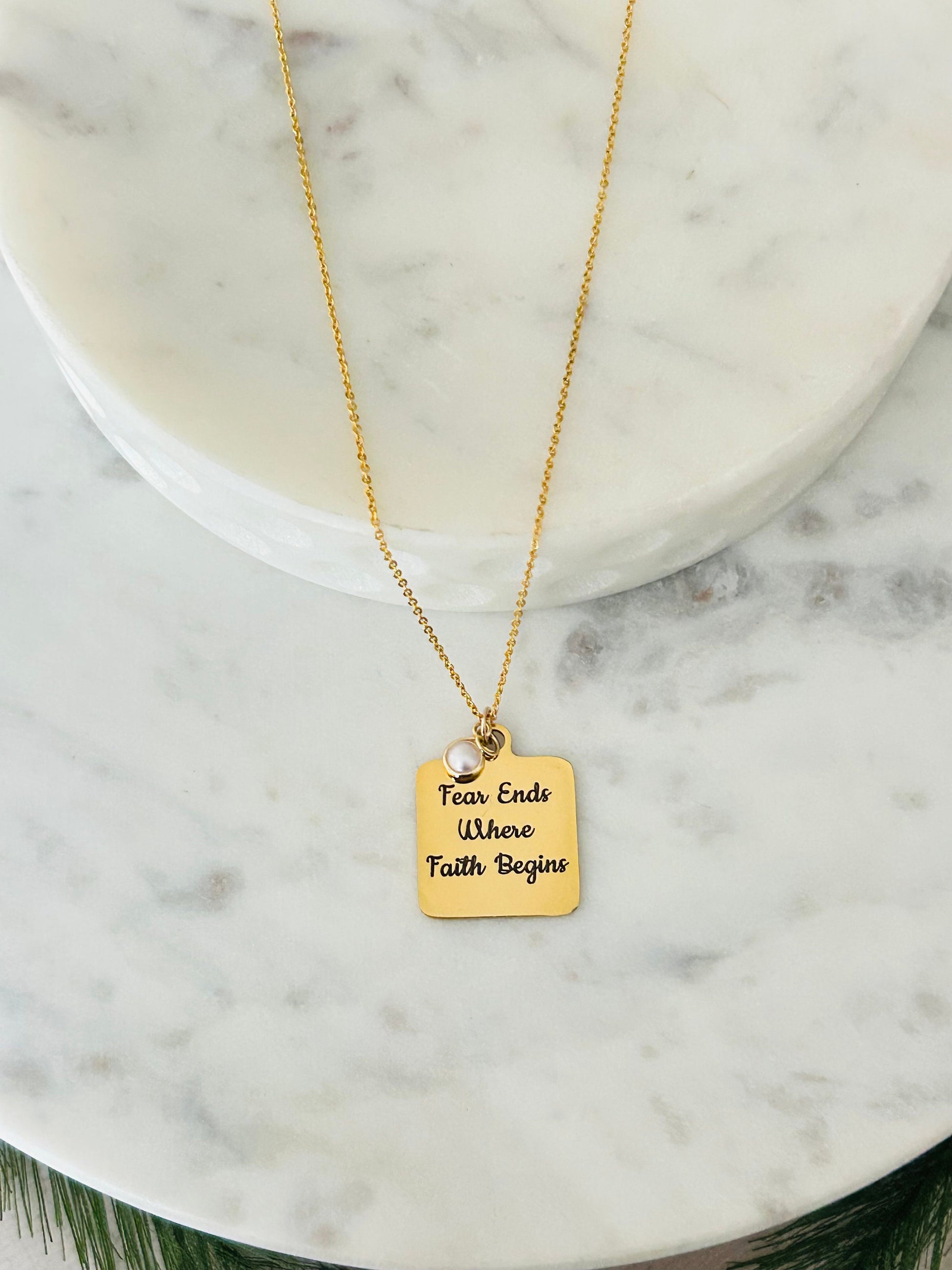 Fear Ends Where Faith Begins Gold Necklace, 16K Gold plated, Christian Gifts, Gift for Mom, Inspirational Charms Pendants, Baptism