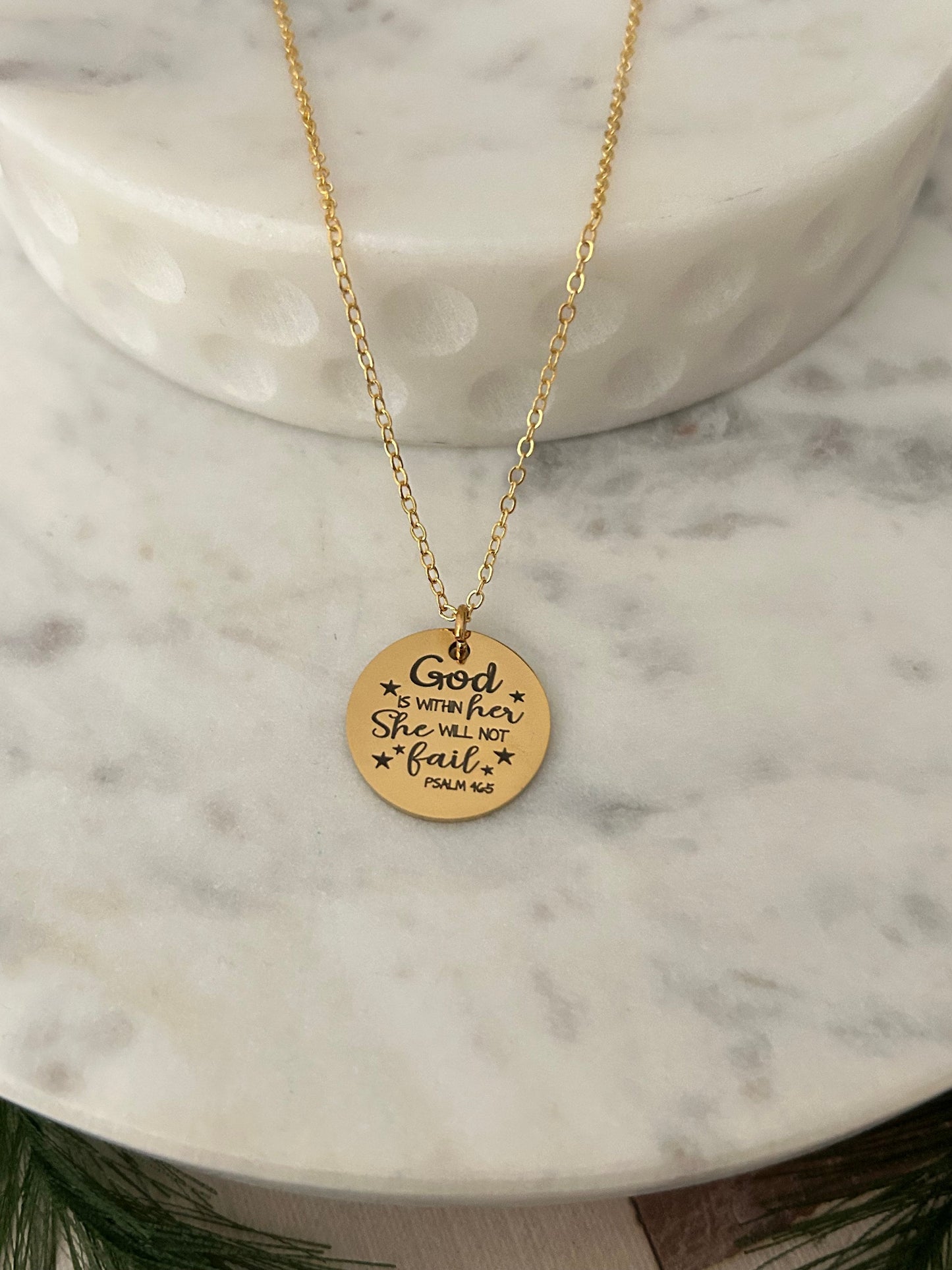 God is within Her She will not Fail Gold Necklace, Christian Jewelry, Scripture Pendant, Bible Verse Charm, Faith Gift, Gift for Daughter