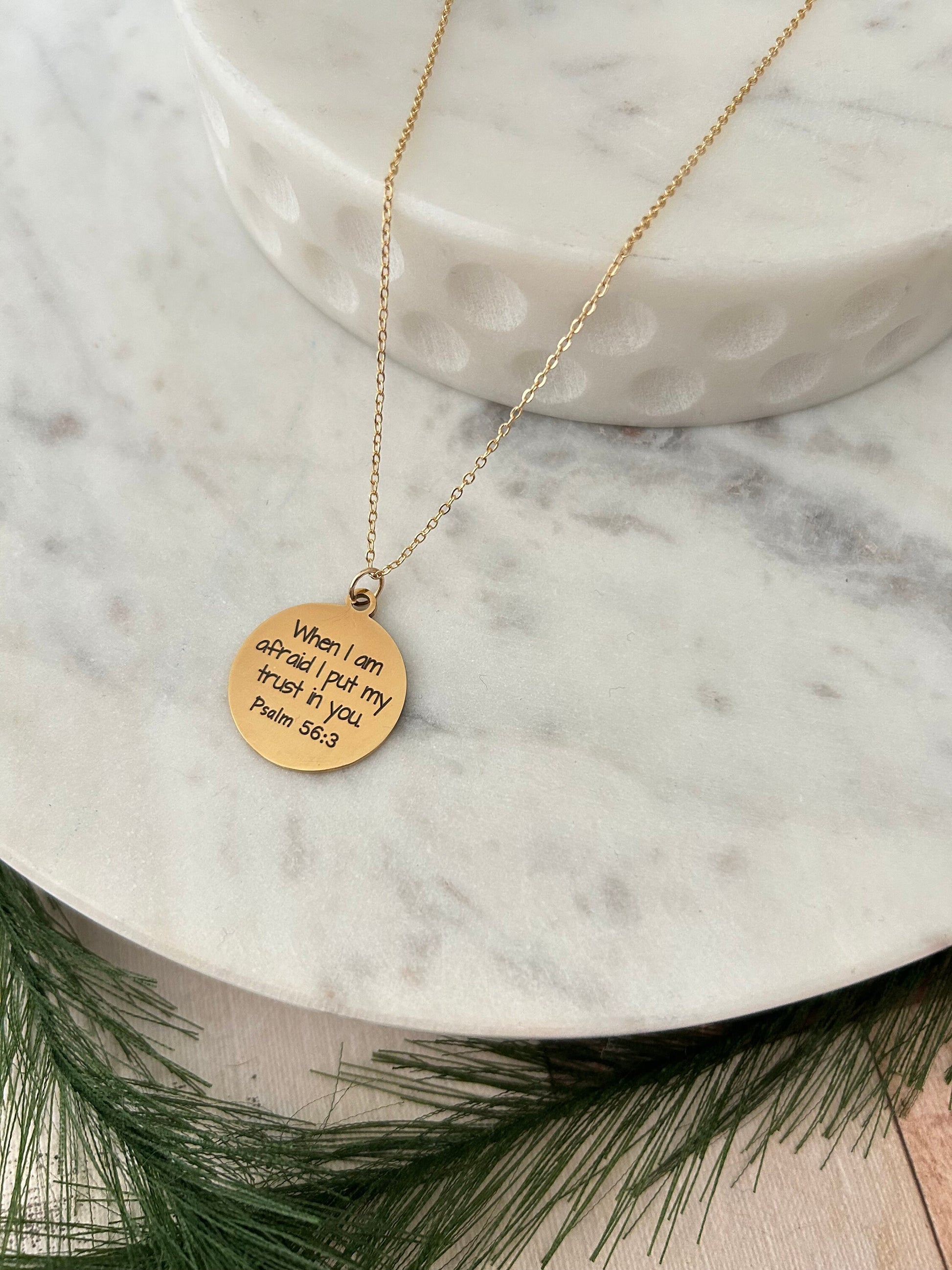 When I am afraid I put my trust in You Necklace, Christian Jewelry Gifts, Psalm 56:3, Faith Gift, Bible Verse Necklace, Scripture Charms