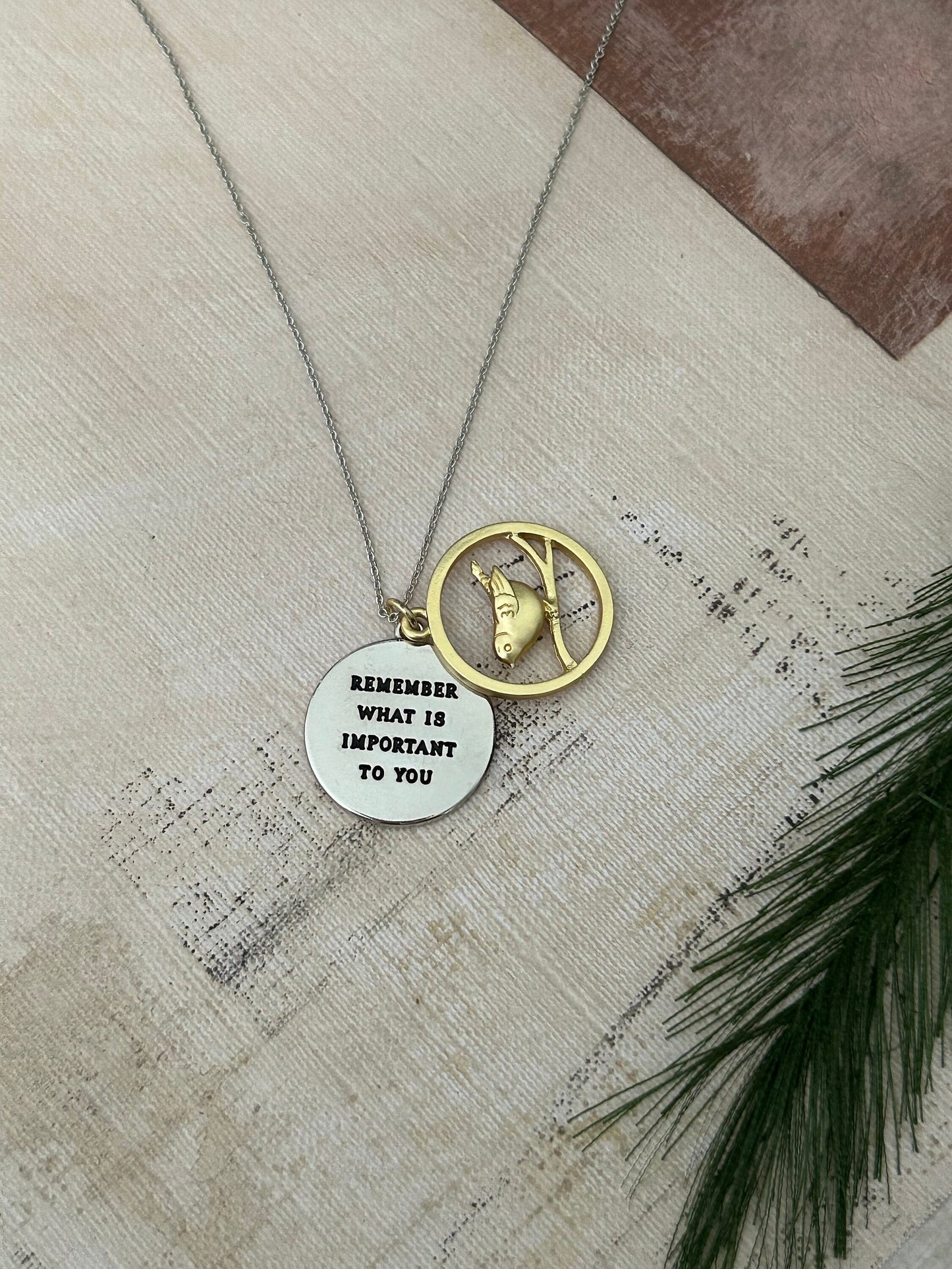 Remember what is important to you Bird Necklace, Motivational Inspirational Jewelry Two Layer Disc Pendant Self Care Charm, Bird Lovers Gift