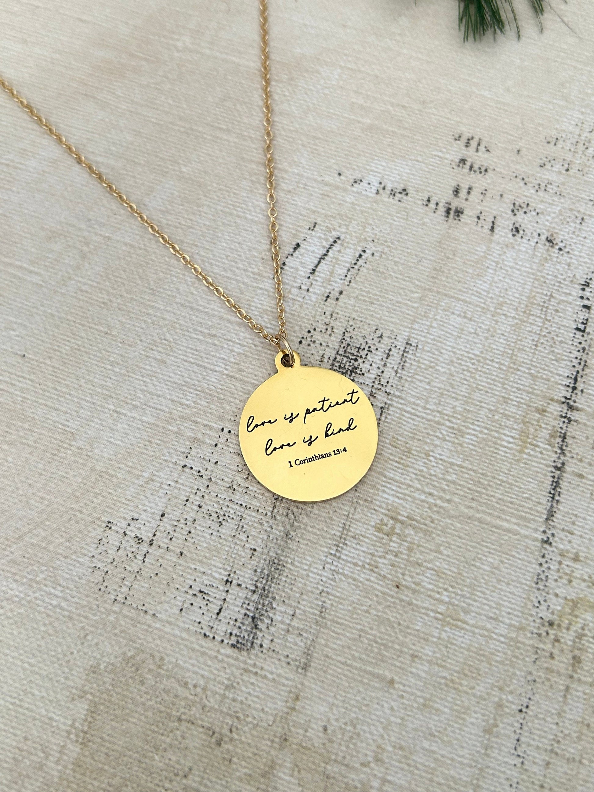 Love Bible Verse Necklace with 1 Corinthians 13 Scripture, Christian Gifts, Faith Jewelry, Wedding Gift, 16K Gold Plated