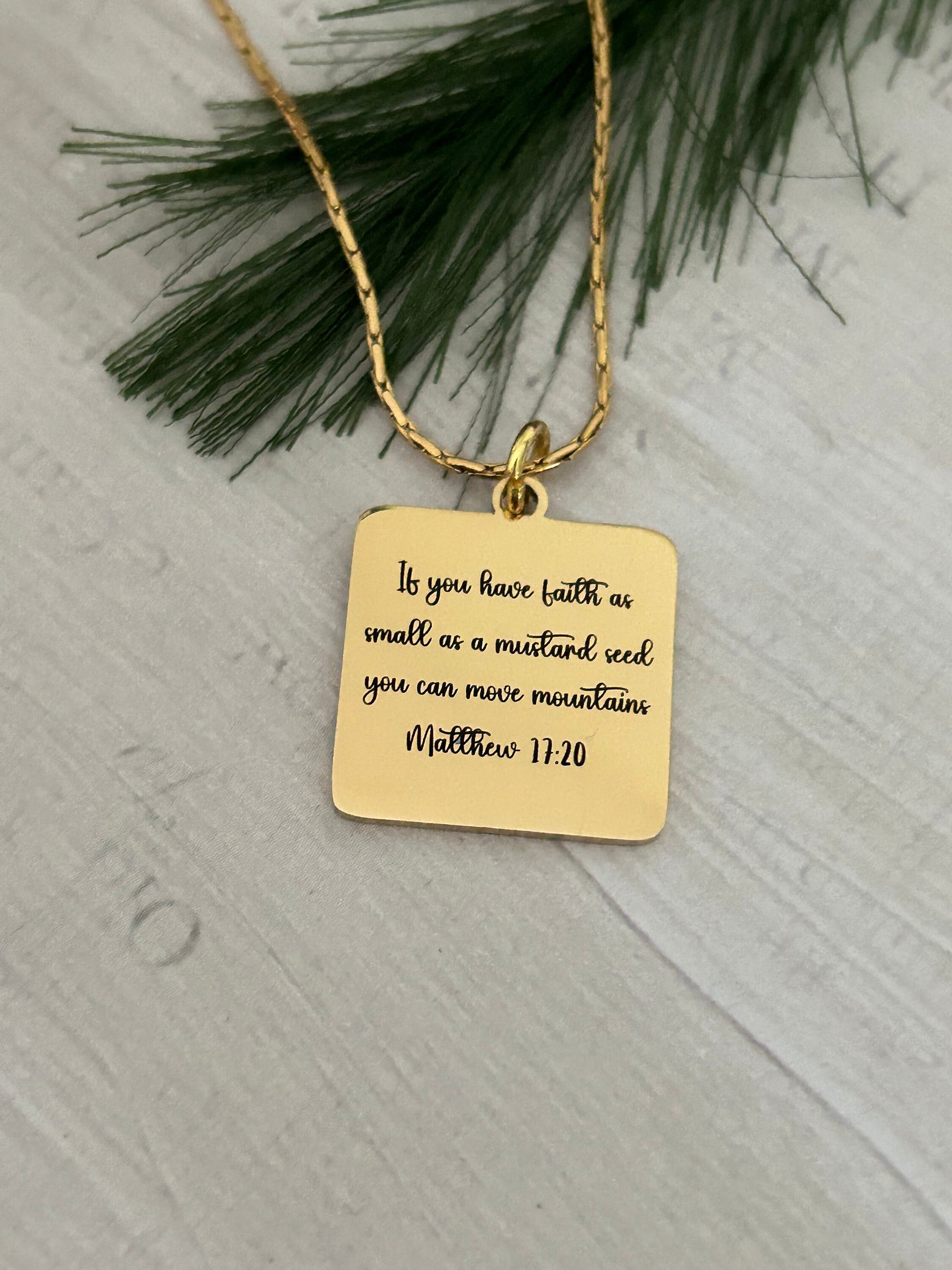 Mustard seed Bible Verse Necklace, Christian Gifts, Scripture Necklace, Mathew 17:20, Easter Jewelry, gift for Mom, Faith can move mountains