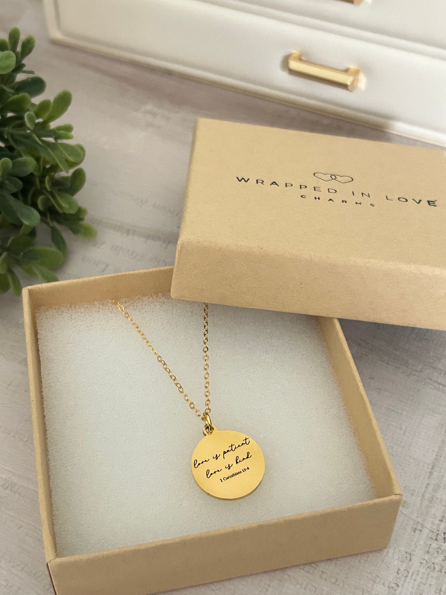 Love Bible Verse Necklace with 1 Corinthians 13 Scripture, Christian Gifts, Faith Jewelry, Wedding Gift, 16K Gold Plated