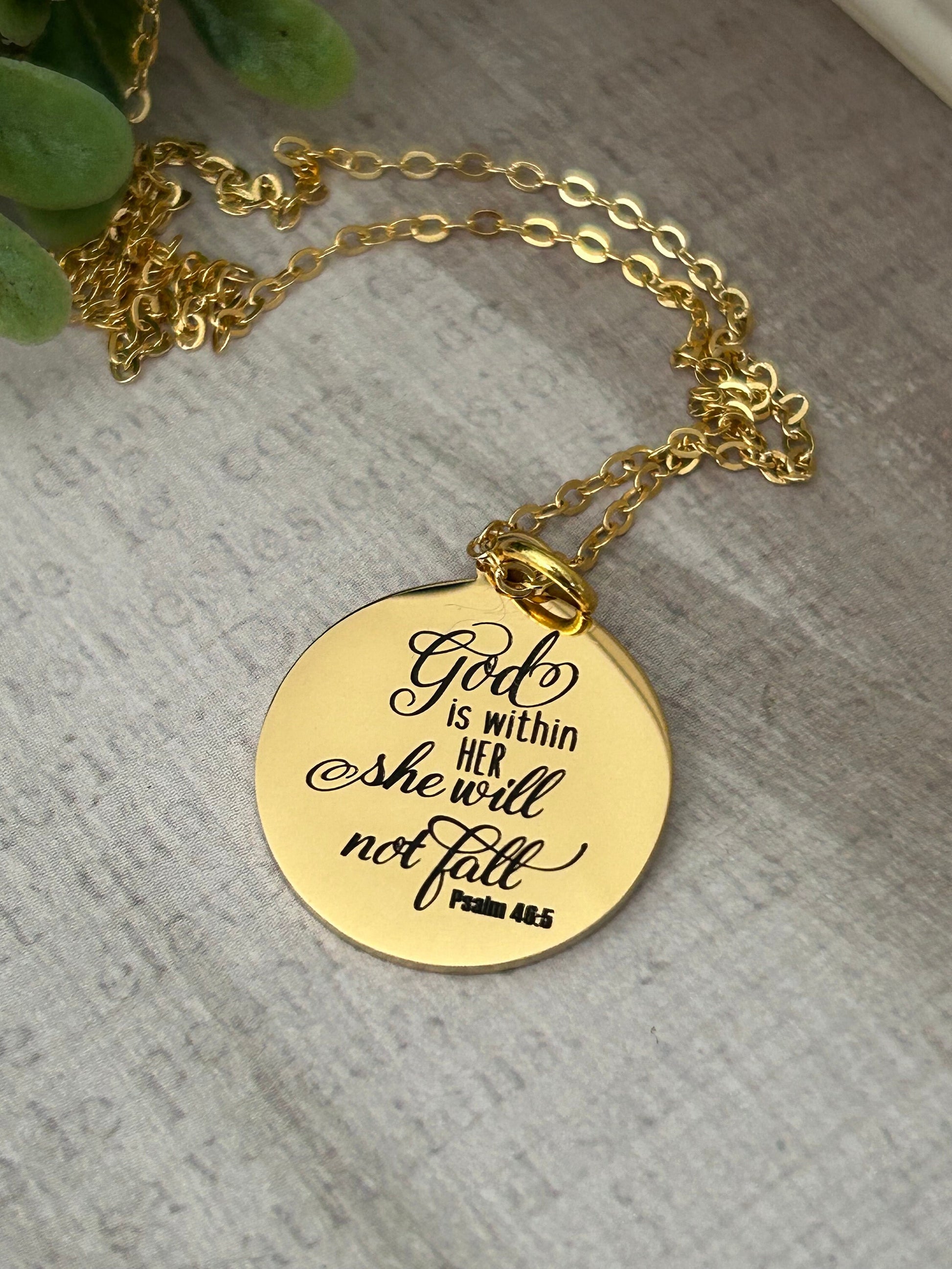 God is within her she will not fall Psalm 46:5 Bible Verse Necklace Christian Jewelry Christian Gifts Faith Necklace Scripture Necklace