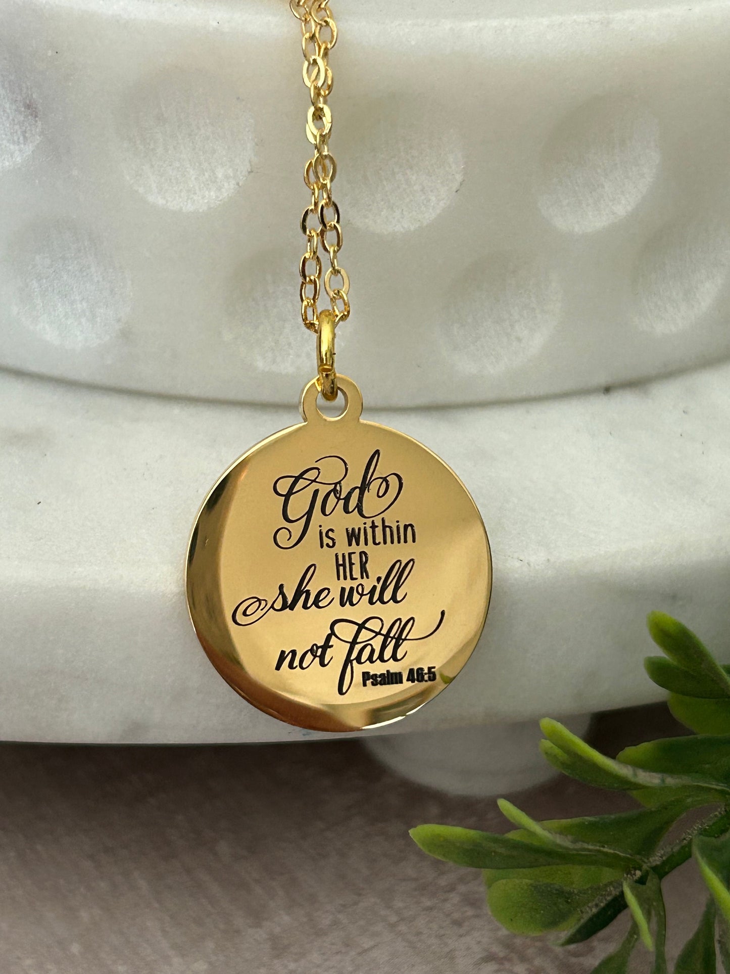 God is within her she will not fall Psalm 46:5 Bible Verse Necklace Christian Jewelry Christian Gifts Faith Necklace Scripture Necklace