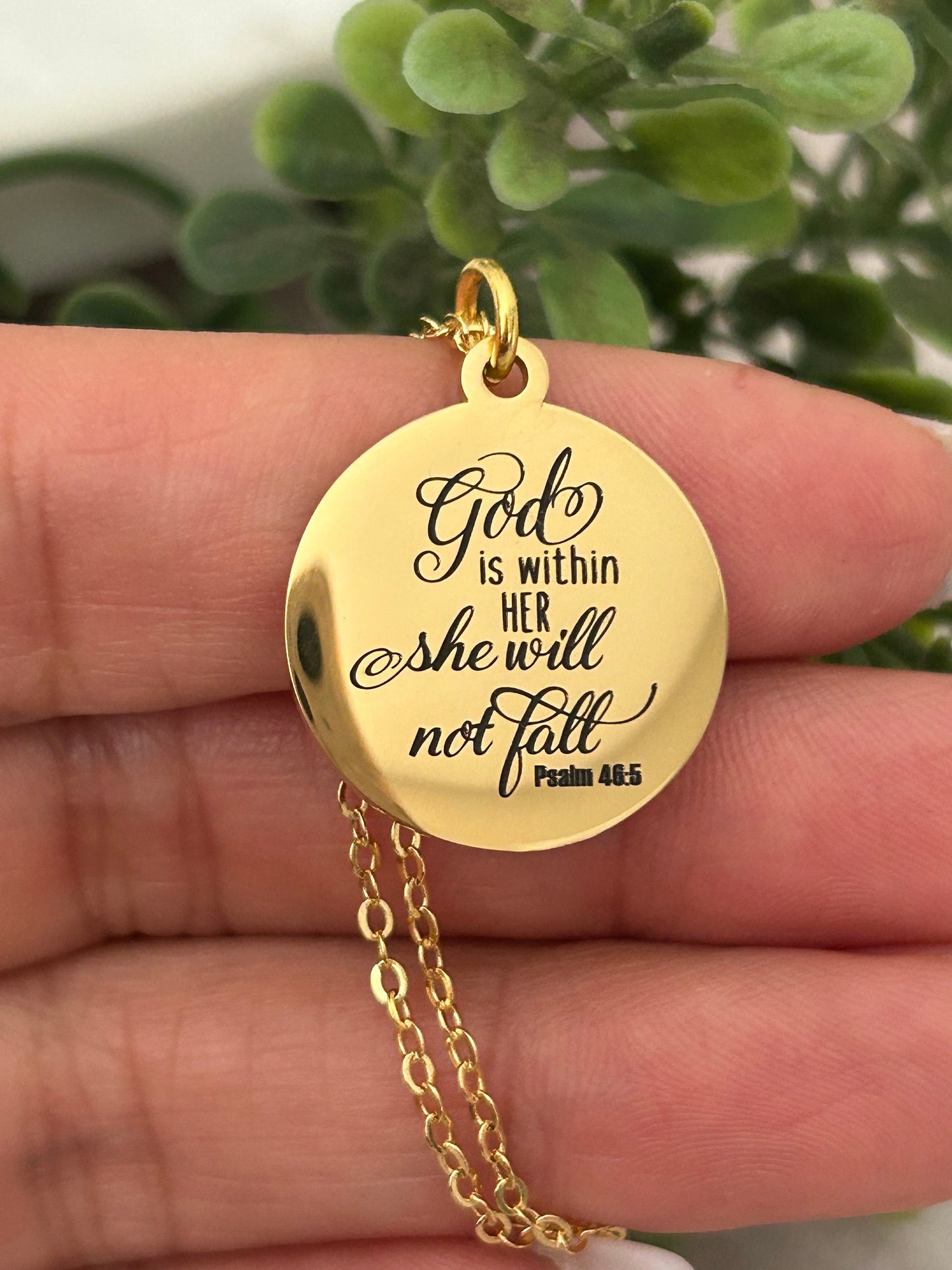 God is within her she will not fall Psalm 46:5 Bible Verse Necklace Christian Jewelry Christian Gifts Faith Necklace Scripture Necklace