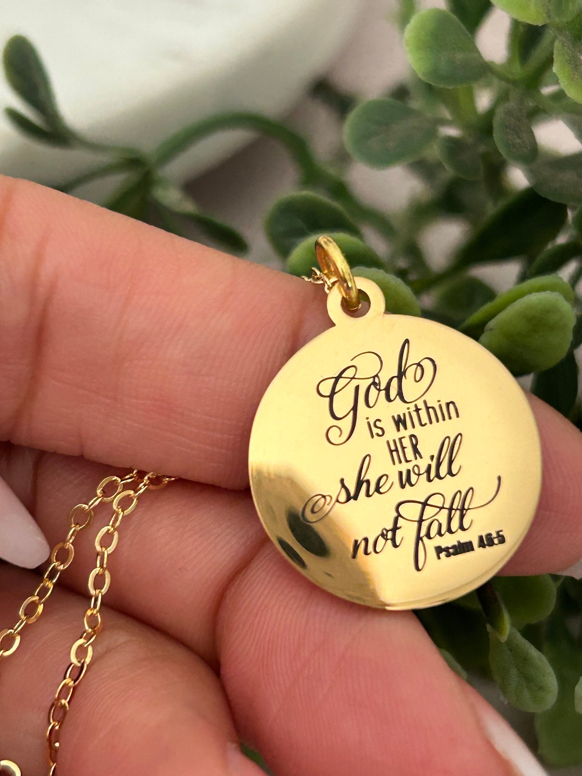 God is within her she will not fall Psalm 46:5 Bible Verse Necklace Christian Jewelry Christian Gifts Faith Necklace Scripture Necklace