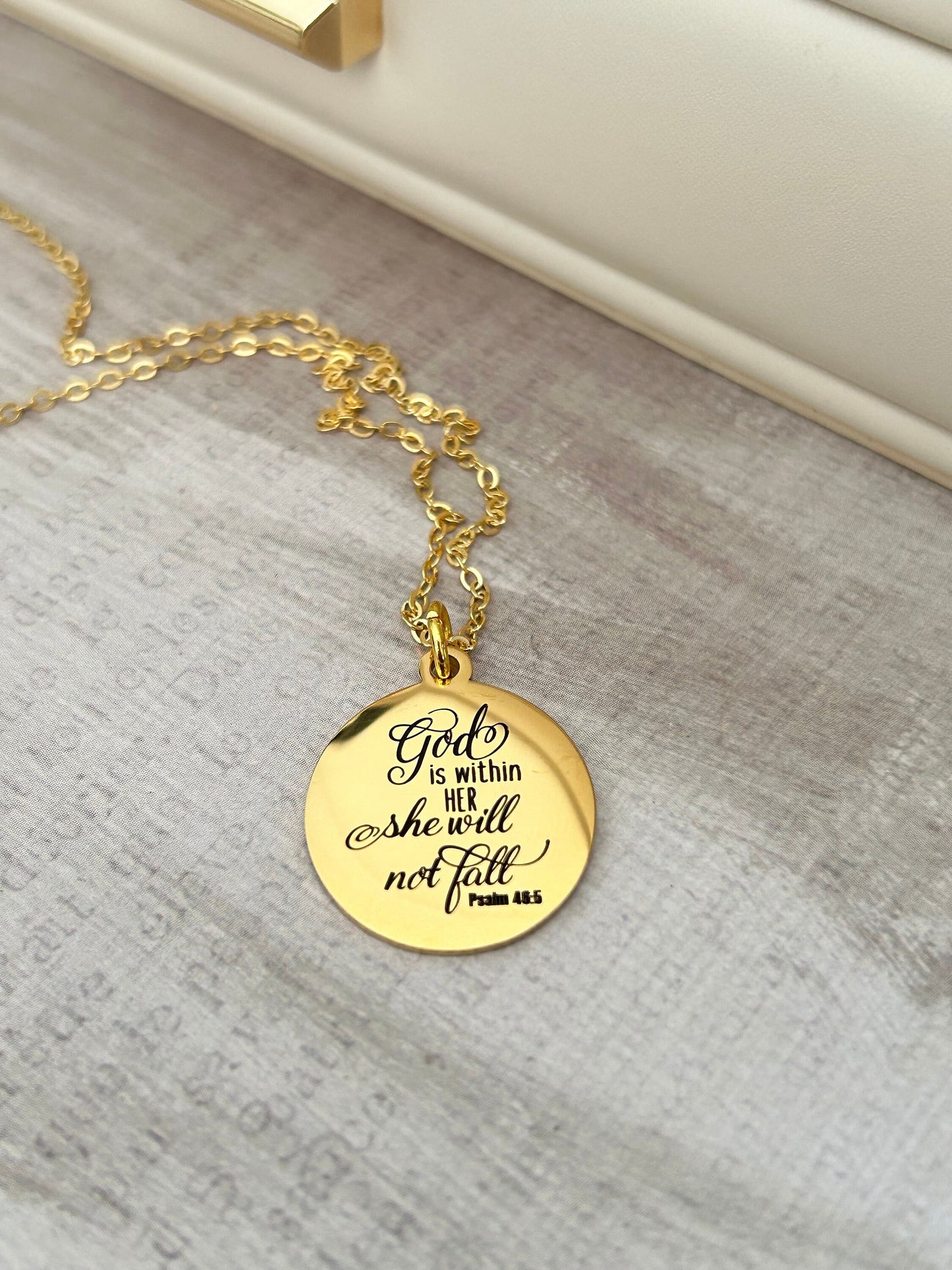 God is within her she will not fall Psalm 46:5 Bible Verse Necklace Christian Jewelry Christian Gifts Faith Necklace Scripture Necklace