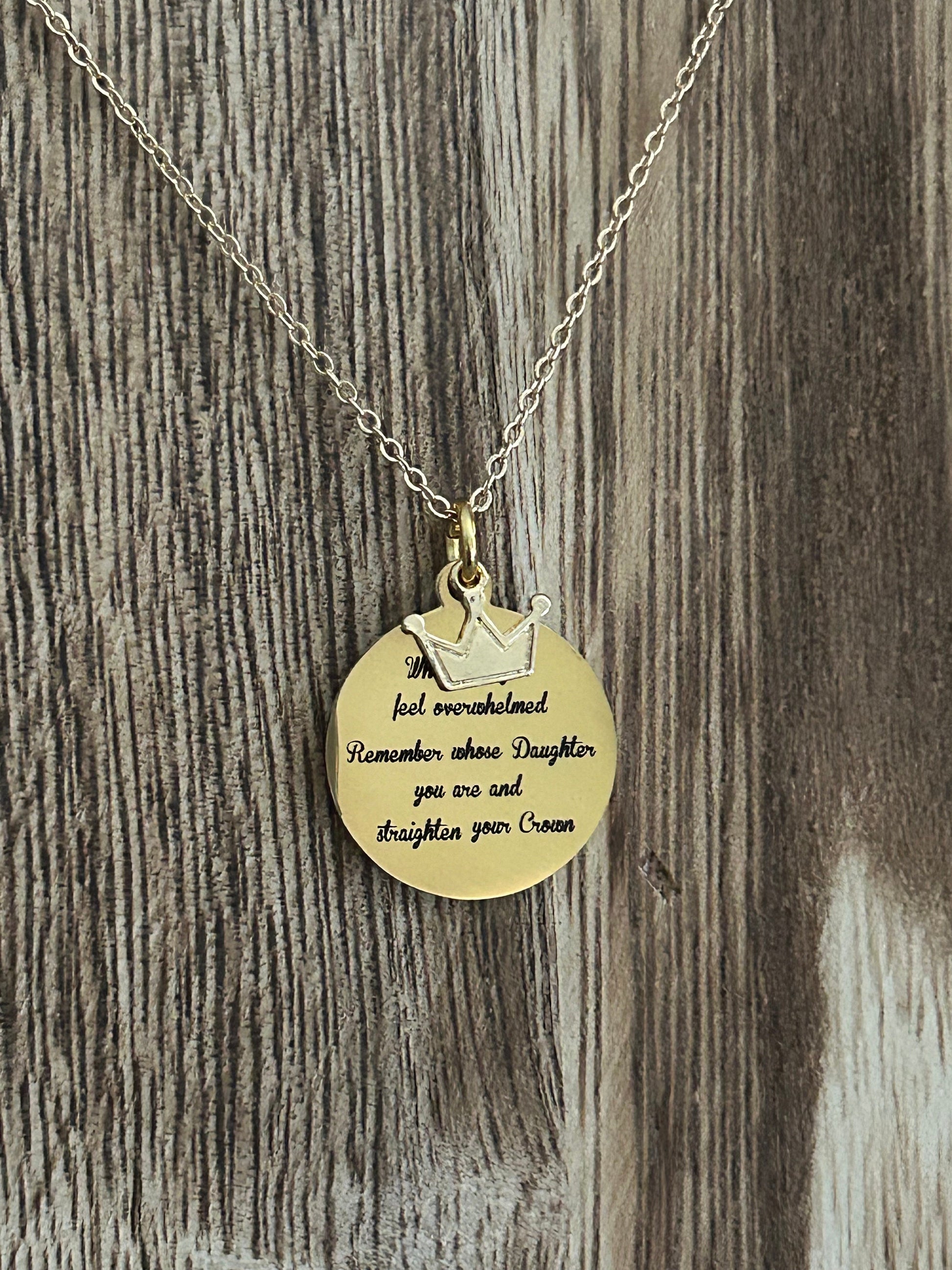 To My Daughter Straighten Your Crown Gold Charm Necklace, Inspirational Motivational Gift, Daughter of The King Necklace, gift for daughter