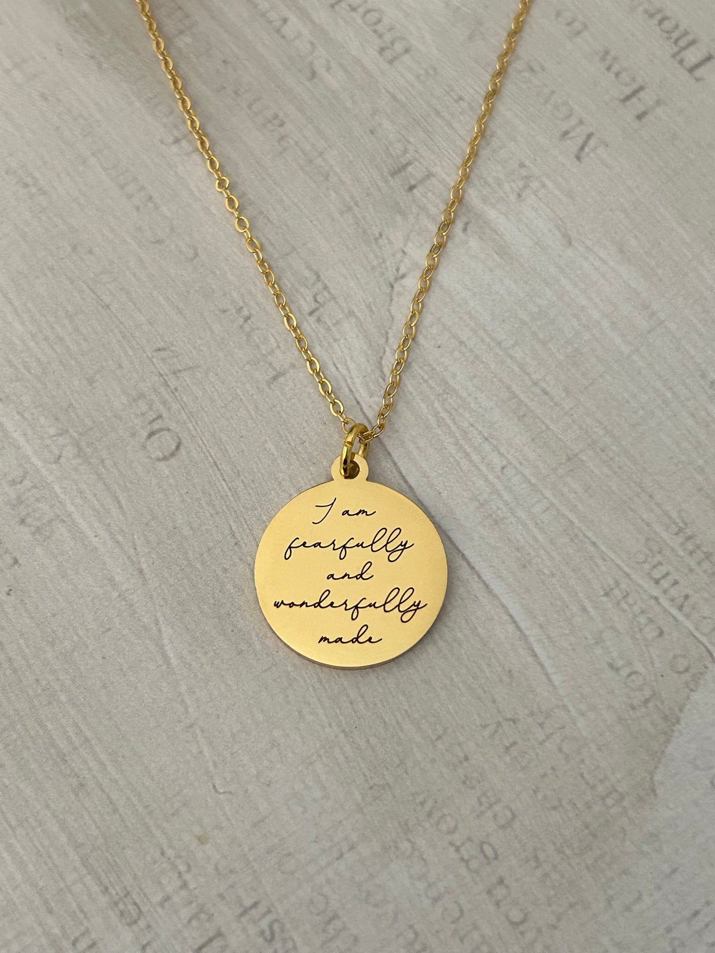 Fearfully and Wonderfully made bible verse Necklace, 16K Gold plated, Scripture Jewelry, Christian Gifts, Psalm 139:14, Mother’s Day gift