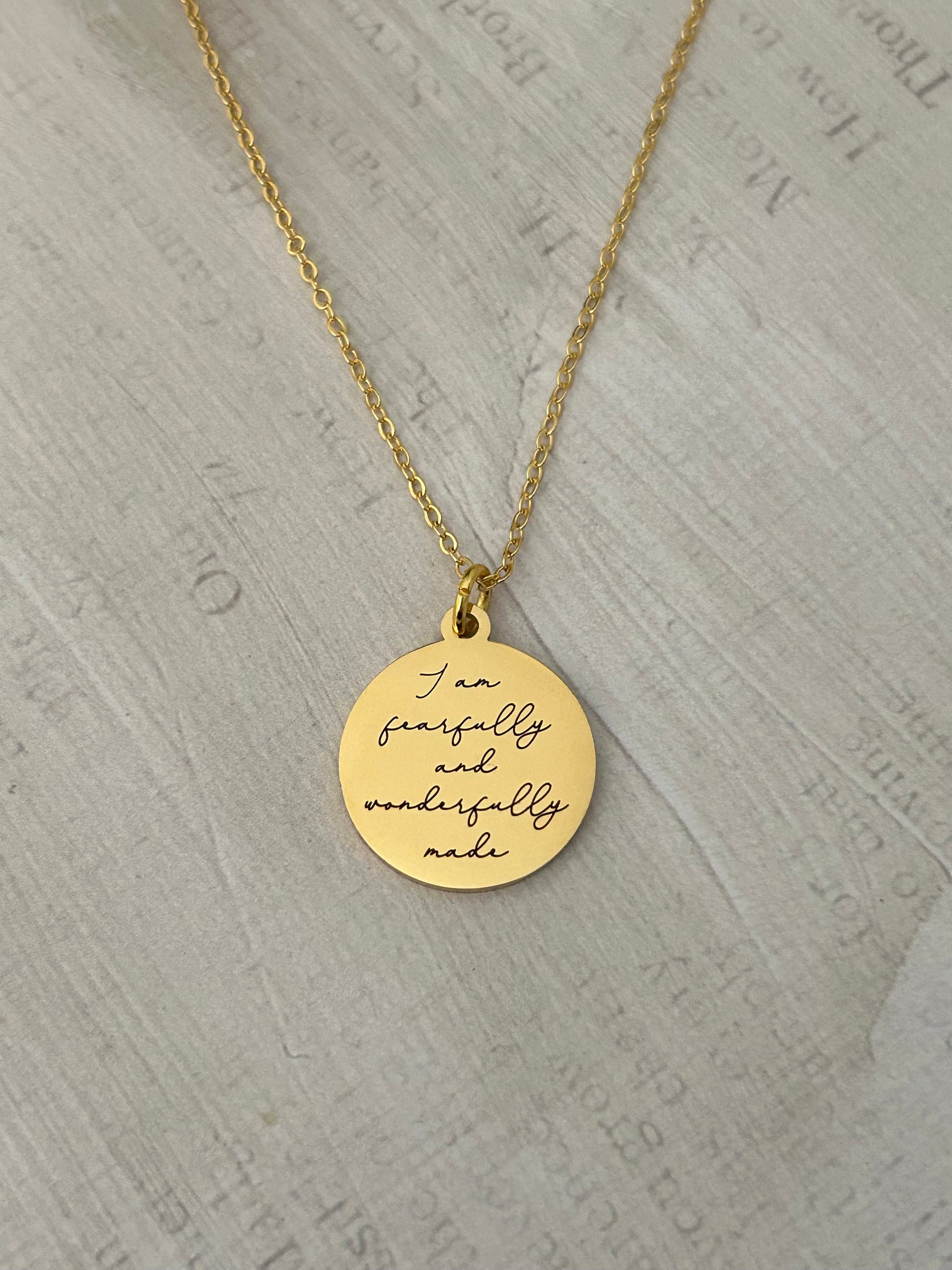 Fearfully and Wonderfully made bible verse Necklace, 16K Gold plated, Scripture Jewelry, Christian Gifts, Psalm 139:14, Mother’s Day gift