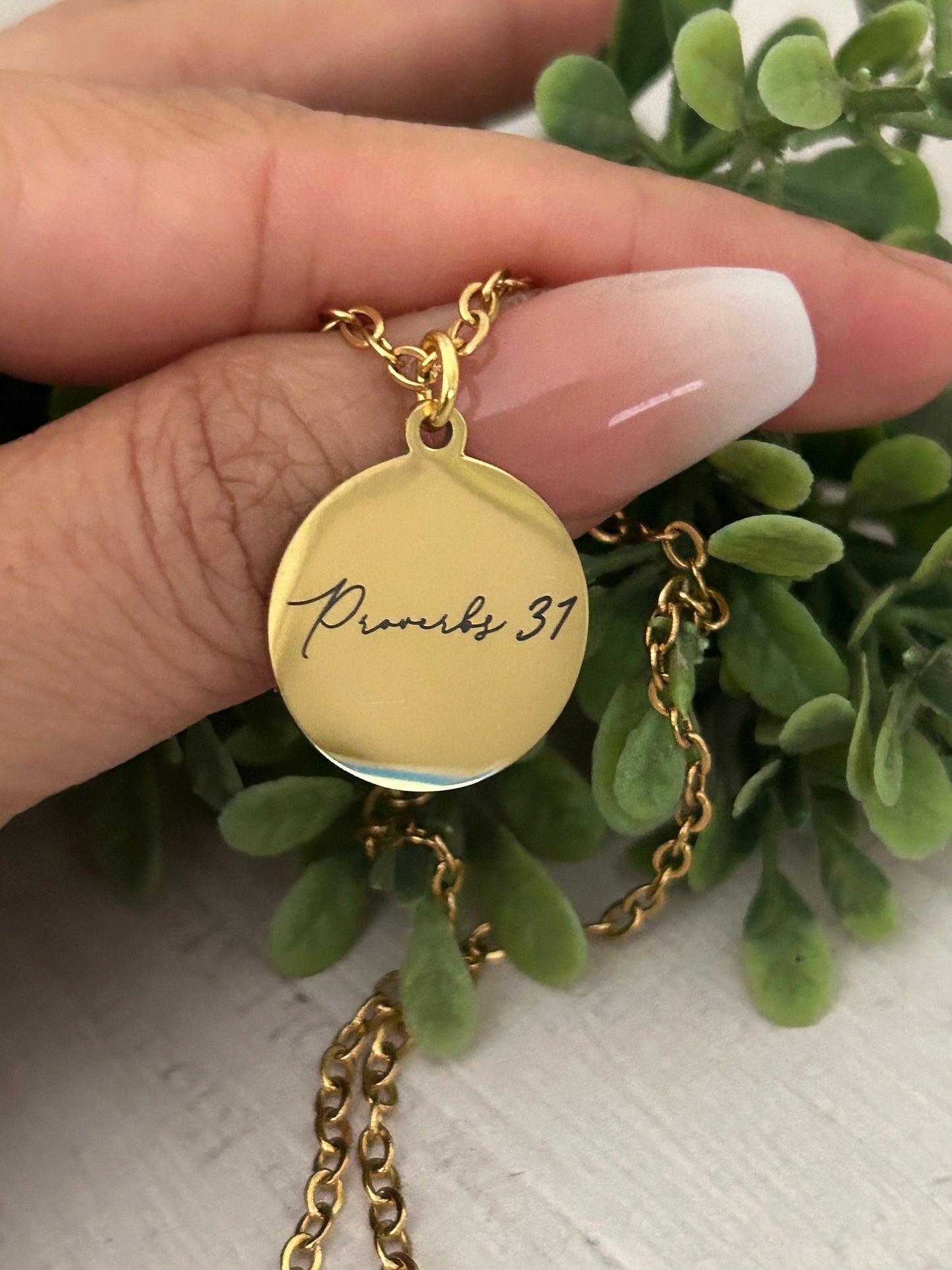 Proverbs 31 Gold Disc Necklace, A Woman who fears The Lord is to be praised, Christian Jewelry Gifts, Bible Verse Necklace, Proverbs Woman