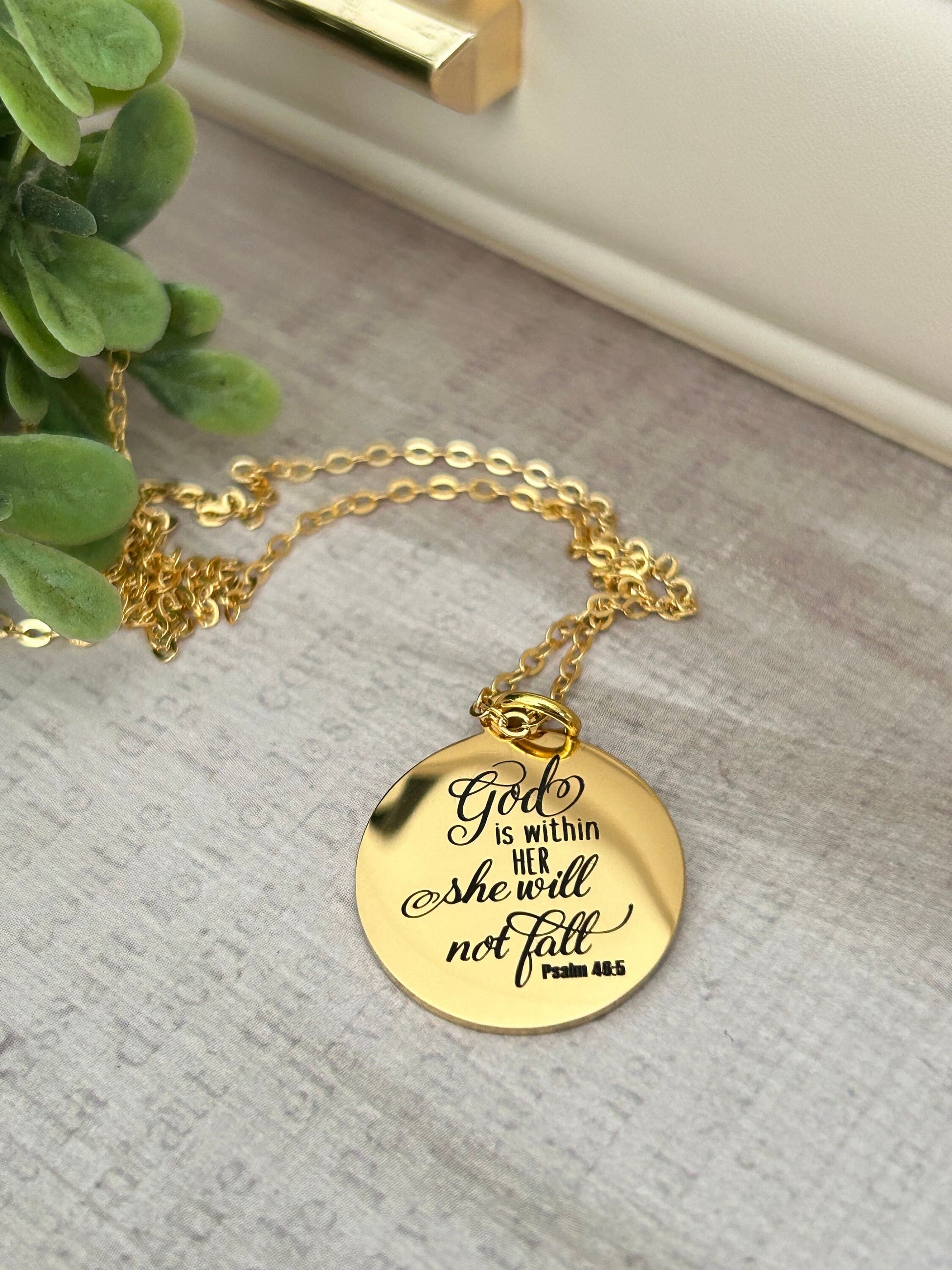 God is within her she will not fall Psalm 46:5 Bible Verse Necklace Christian Jewelry Christian Gifts Faith Necklace Scripture Necklace