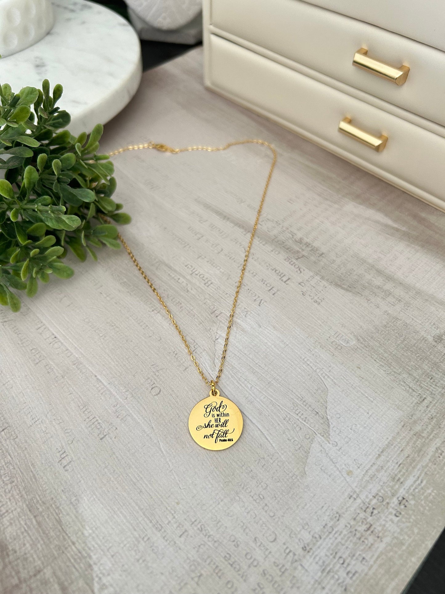 God is within her she will not fall Psalm 46:5 Bible Verse Necklace Christian Jewelry Christian Gifts Faith Necklace Scripture Necklace