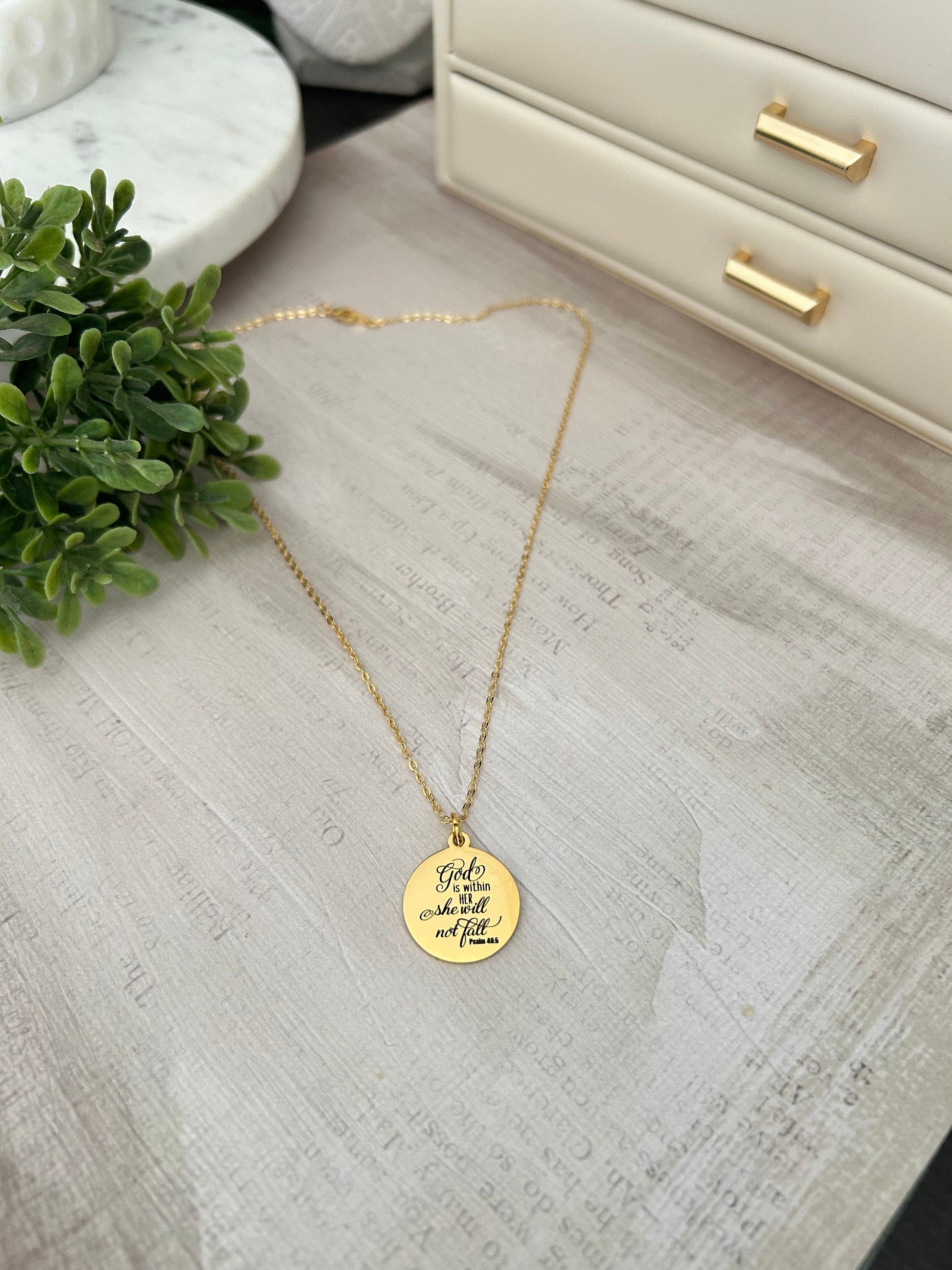 God is within her she will not fall Psalm 46:5 Bible Verse Necklace Christian Jewelry Christian Gifts Faith Necklace Scripture Necklace