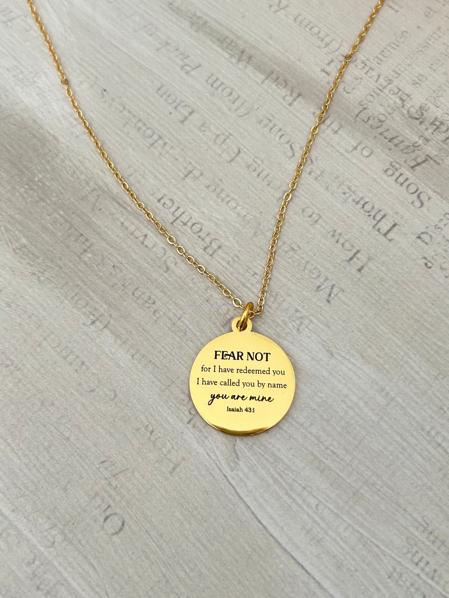 Fear not for I have redeemed you Bible Verse Gold Necklace, Isaiah 43:1, Christian Jewelry Gifts, Scripture Personalized engraved Necklace