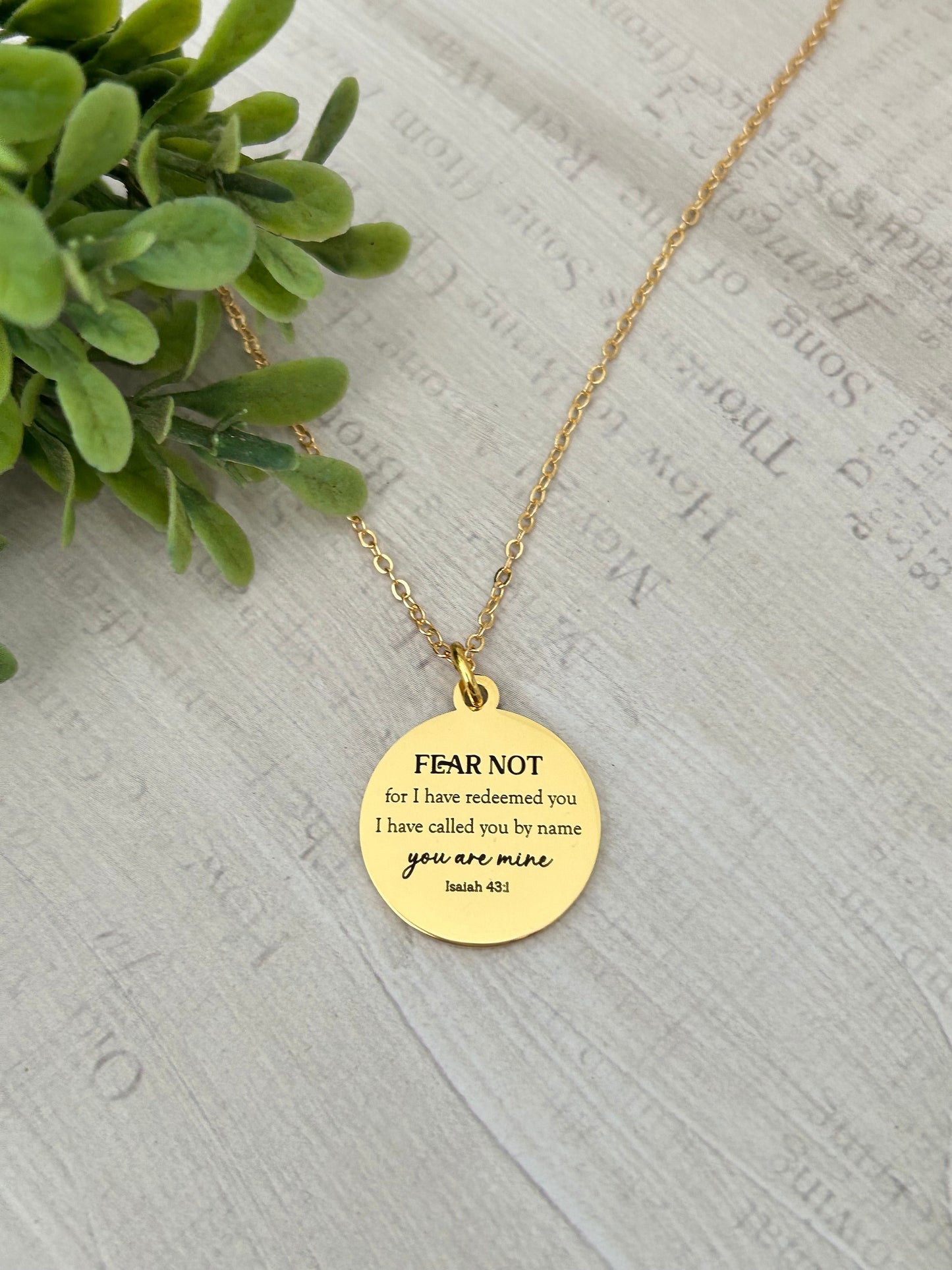 Fear not for I have redeemed you Bible Verse Gold Necklace, Isaiah 43:1, Christian Jewelry Gifts, Scripture Personalized engraved Necklace