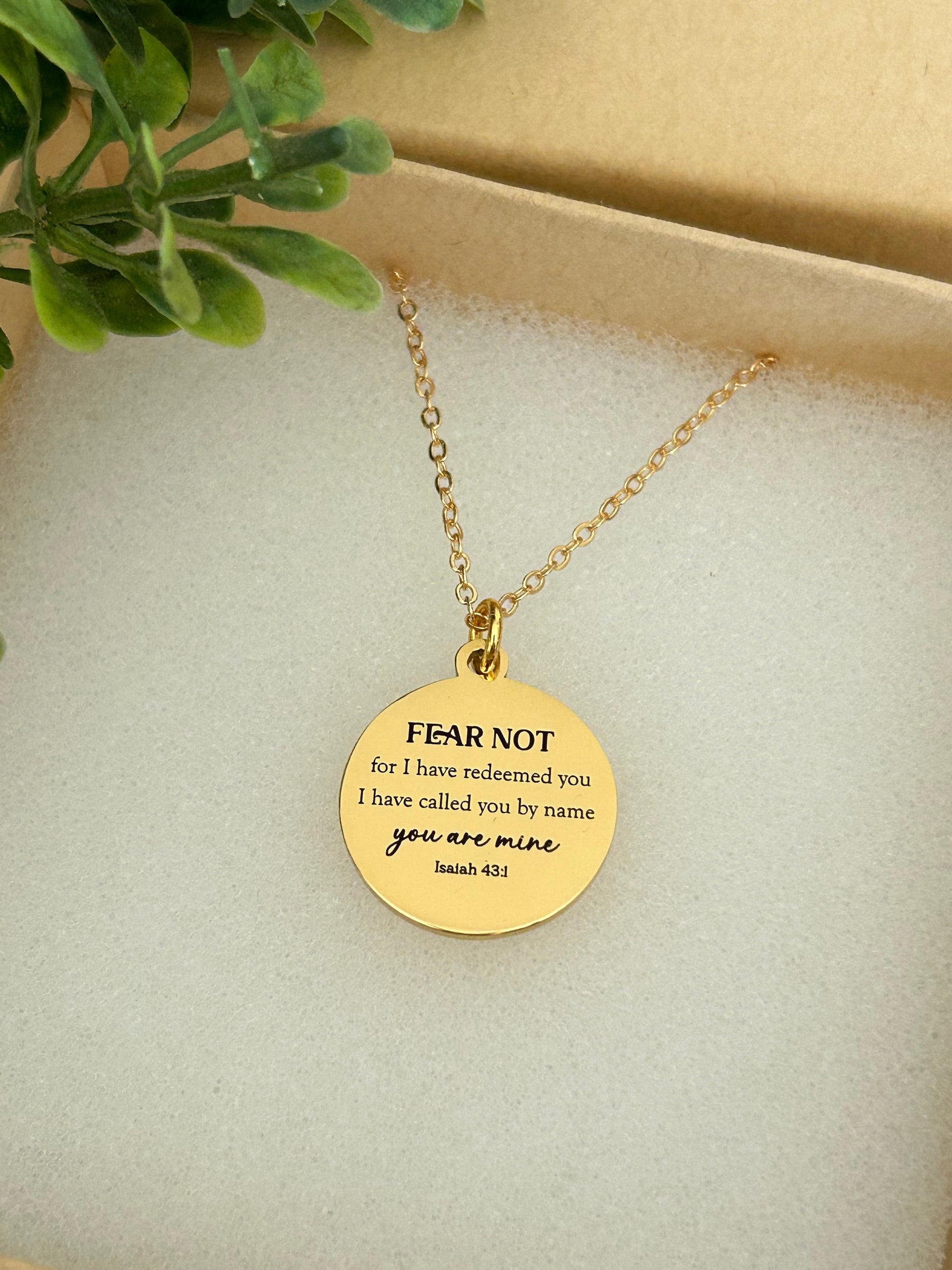 Fear not for I have redeemed you Bible Verse Gold Necklace, Isaiah 43:1, Christian Jewelry Gifts, Scripture Personalized engraved Necklace