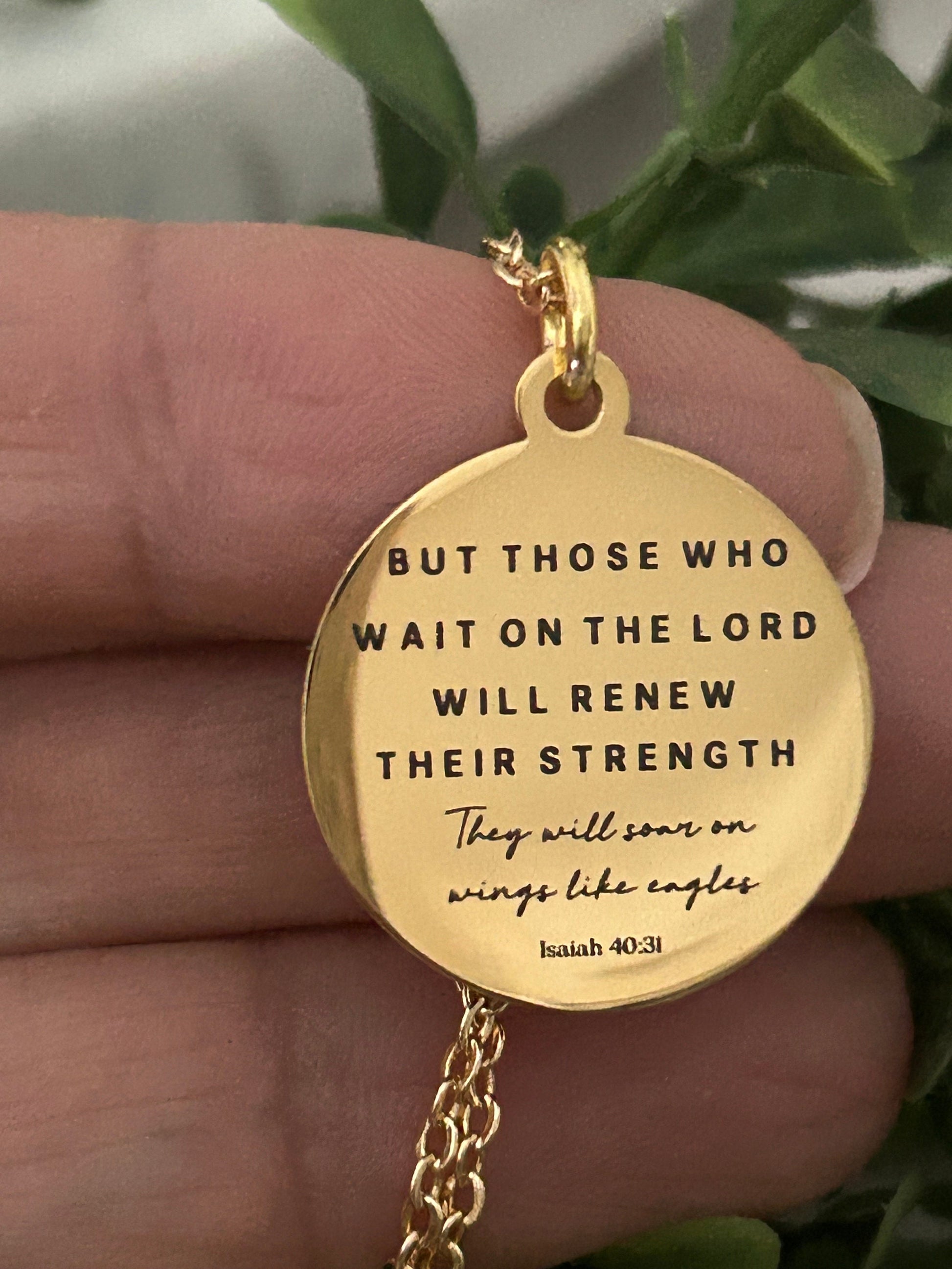 But those who wait on the Lord Bible Verse Gold Necklace, Isaiah 40:31, Christian Jewelry, Scripture Necklace, Christian Gifts for Women