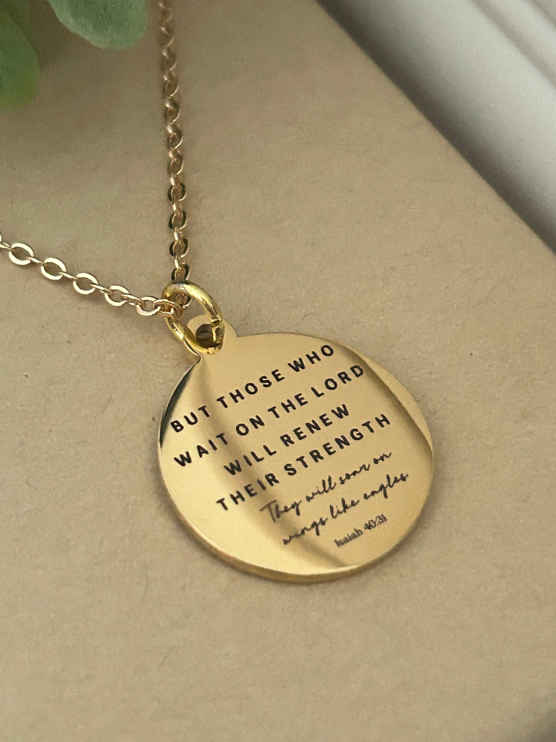 But those who wait on the Lord Bible Verse Gold Necklace, Isaiah 40:31, Christian Jewelry, Scripture Necklace, Christian Gifts for Women