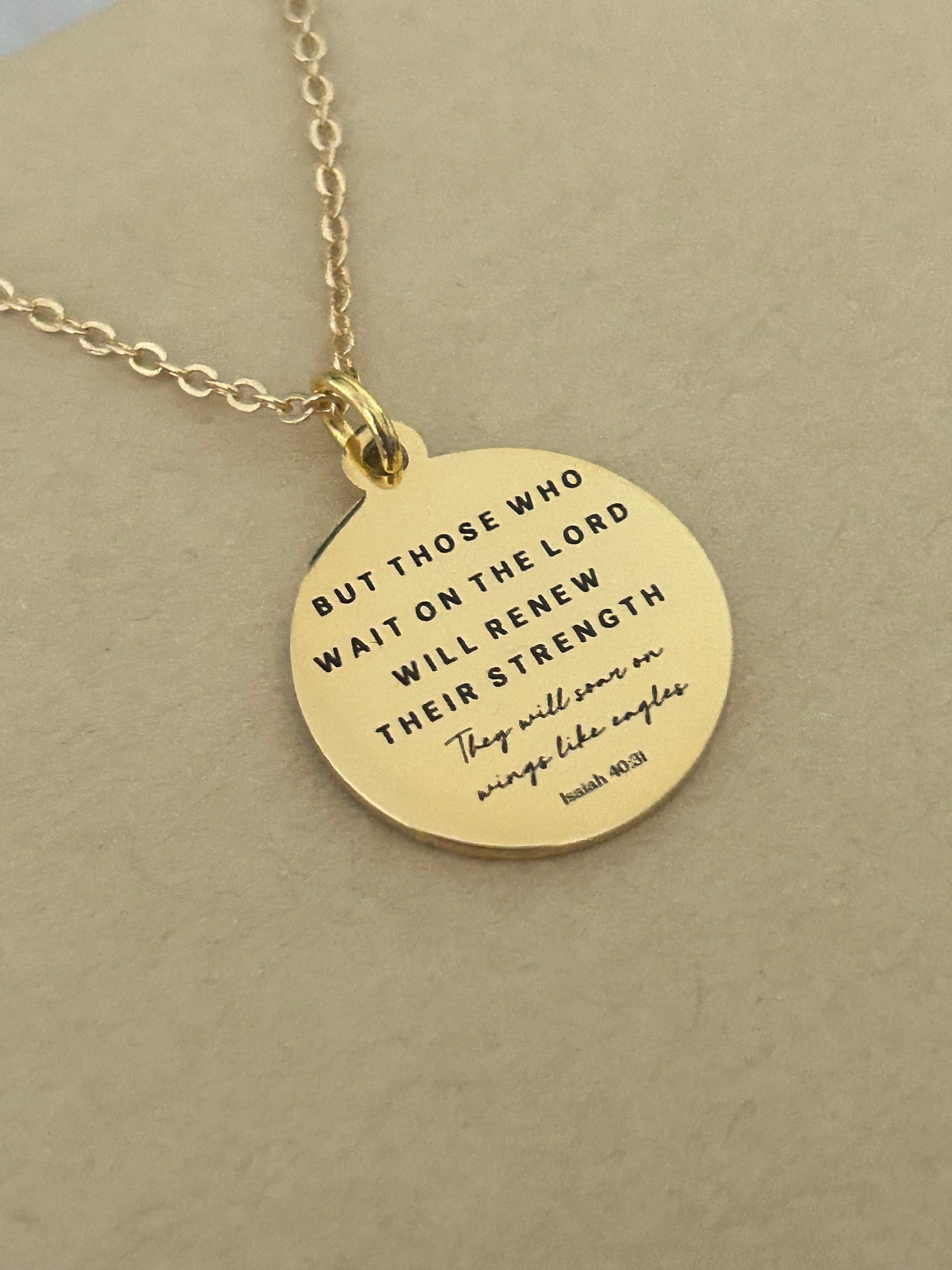 Isaiah 40:31 Bible Verse Necklace, But Those Who Wait On The Lord, Christian Gifts, Scripture Jewelry, Motivational Gifts, Engraved Jewelry