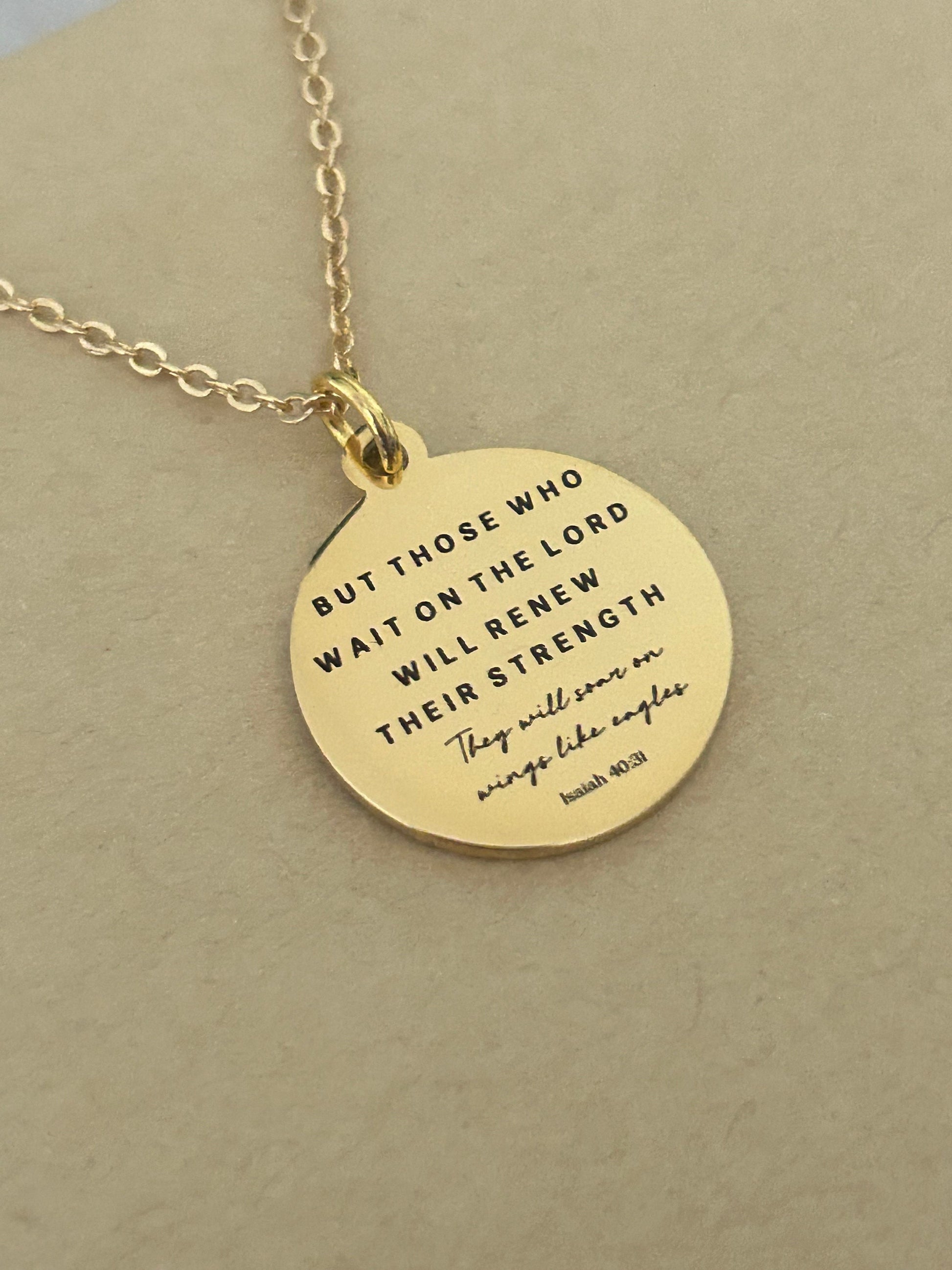 But those who wait on the Lord Bible Verse Gold Necklace, Isaiah 40:31, Christian Jewelry, Scripture Necklace, Christian Gifts for Women