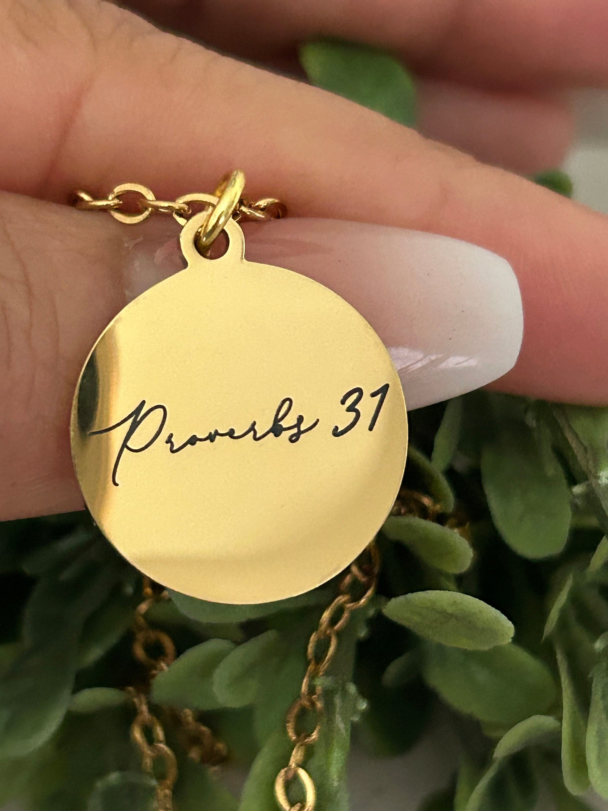 Proverbs 31 Gold Disc Necklace, A Woman who fears The Lord is to be praised, Christian Jewelry Gifts, Bible Verse Necklace, Proverbs Woman