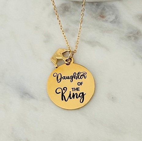 Daughter of The King Gold Necklace, Christian Gifts, Scripture Necklace, Gift for Daughter, Crown Charm Necklace, Mothers Day Gift, Baptism