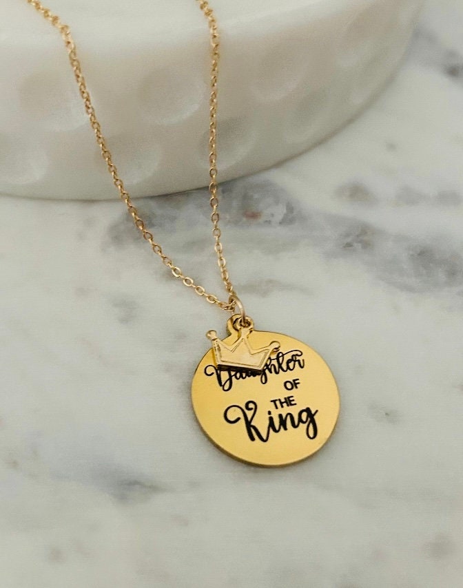 Daughter of The King Gold Necklace, Christian Gifts, Scripture Necklace, Gift for Daughter, Crown Charm Necklace, Mothers Day Gift, Baptism