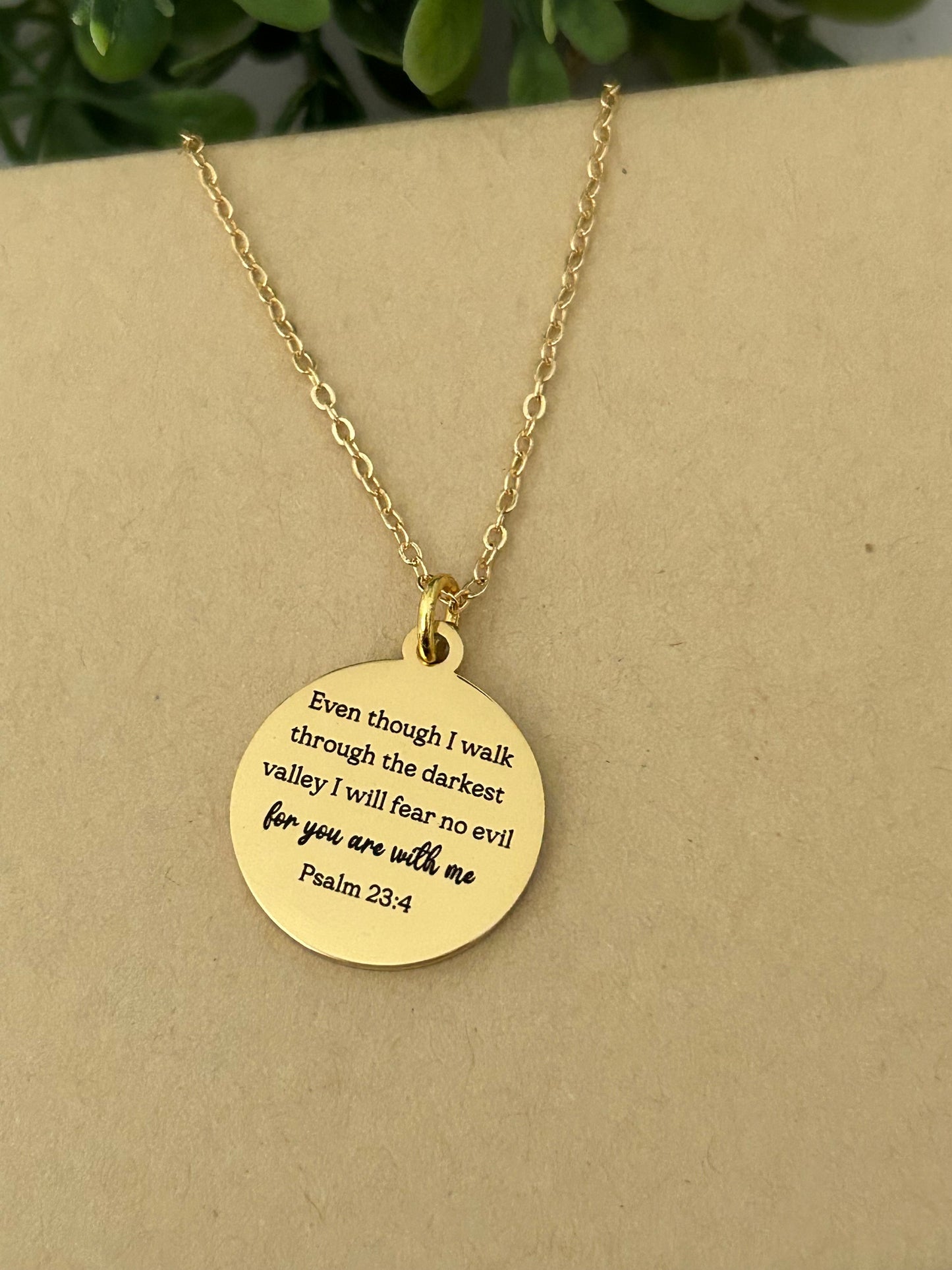 Psalm 23:4 Necklace | “Even Though I Walk Through the Darkest Valley” Engraved Necklace | Christian Gift for Women | Faith Jewelry | Bible V