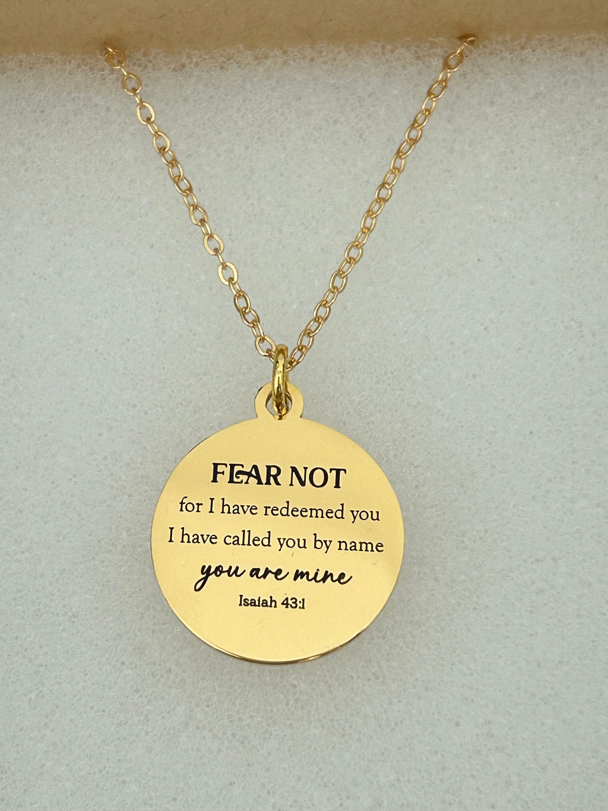 Fear not for I have redeemed you Bible Verse Gold Necklace, Isaiah 43:1, Christian Jewelry Gifts, Scripture Personalized engraved Necklace