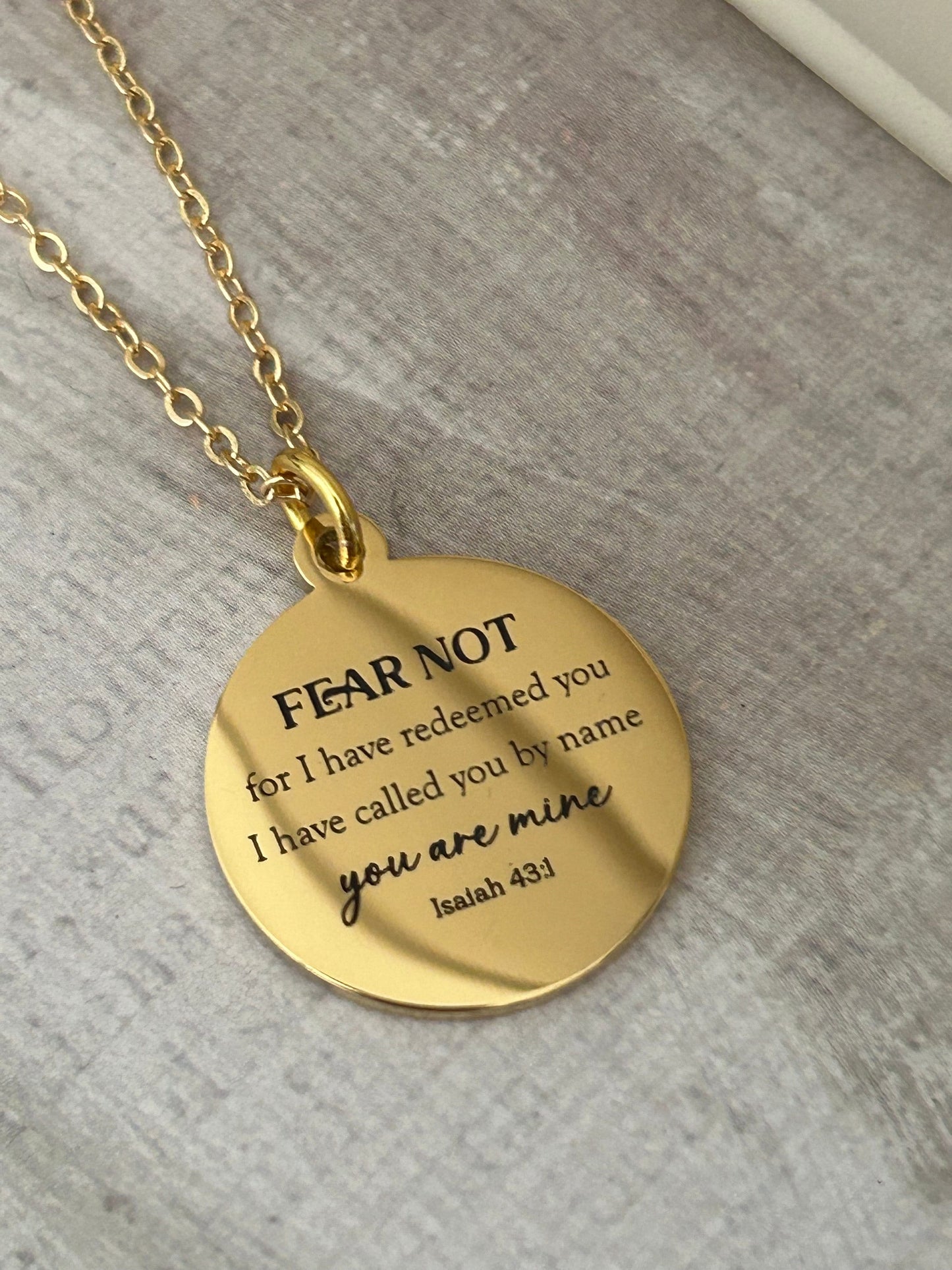 Fear not for I have redeemed you Bible Verse Gold Necklace, Isaiah 43:1, Christian Jewelry Gifts, Scripture Personalized engraved Necklace