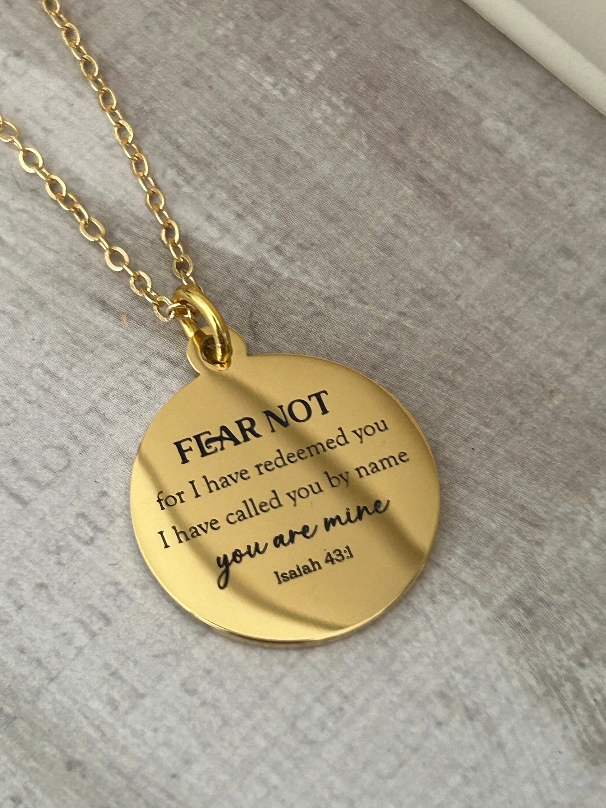 Fear not for I have redeemed Christian Necklace, Isaiah 43:1, Christian Gifts, Scripture bible verse Jewelry, Motivational Gifts, 16K plated