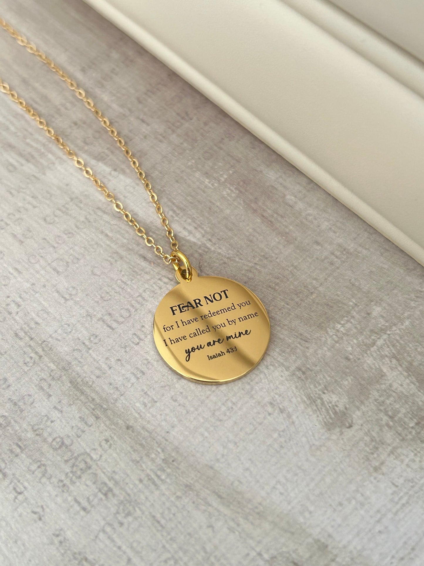 Fear not for I have redeemed you Bible Verse Gold Necklace, Isaiah 43:1, Christian Jewelry Gifts, Scripture Personalized engraved Necklace