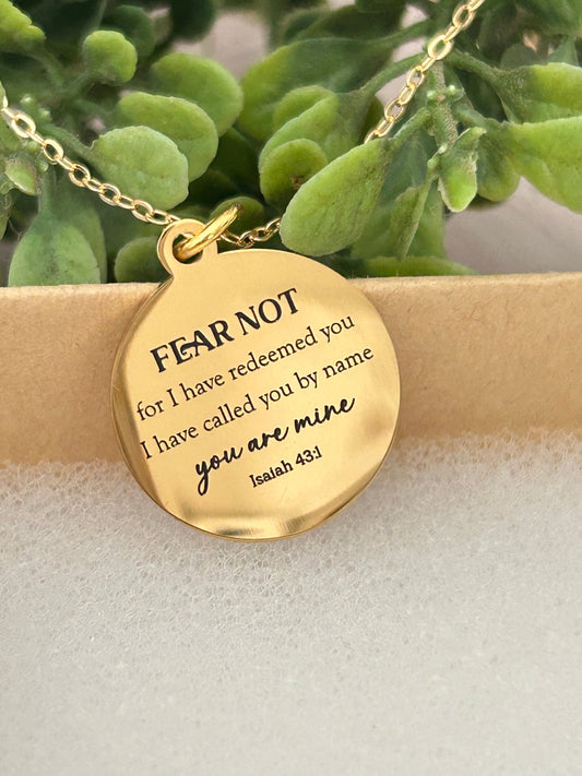 Fear not for I have redeemed Christian Necklace, Isaiah 43:1, Christian Gifts, Scripture bible verse Jewelry, Motivational Gifts, 16K plated